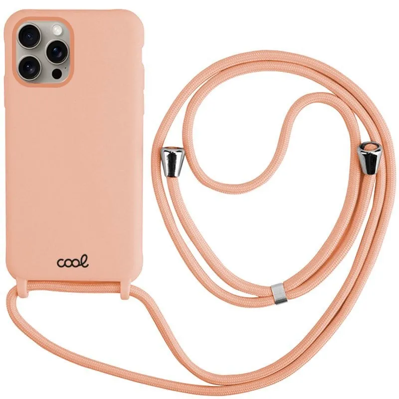 Custodia con cordoncino semplice rosa freddo per iPhone 15 Pro Max - immagine 1