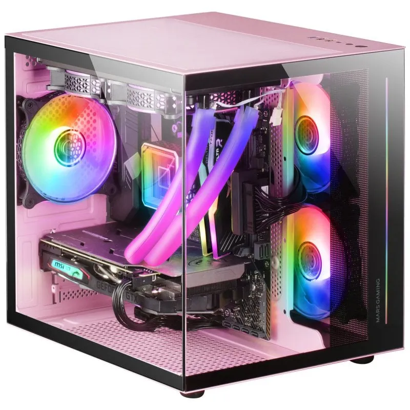 Mars Gaming MC-VIEW Mini Tower in vetro temperato USB 3.0 Rosa - immagine 1