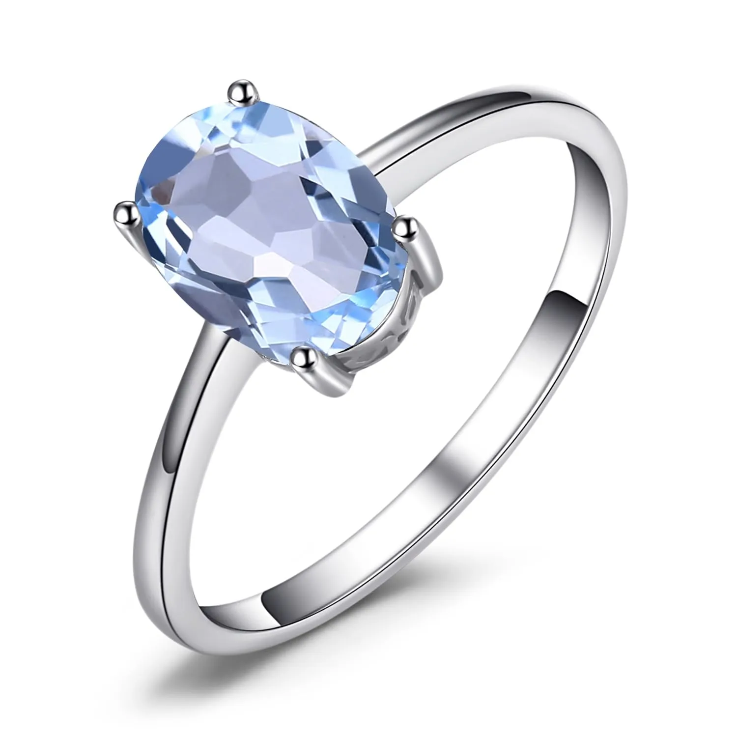 JewelryPalace Anelli Donna placcato oro bianco 14K, Naturale Topazio Azzurro Birthstone Solitario Anello, Anniversario Anello Ovale Donna, Anello Solitario Fidanzamento, Gioielli Donna 22 - immagine 1