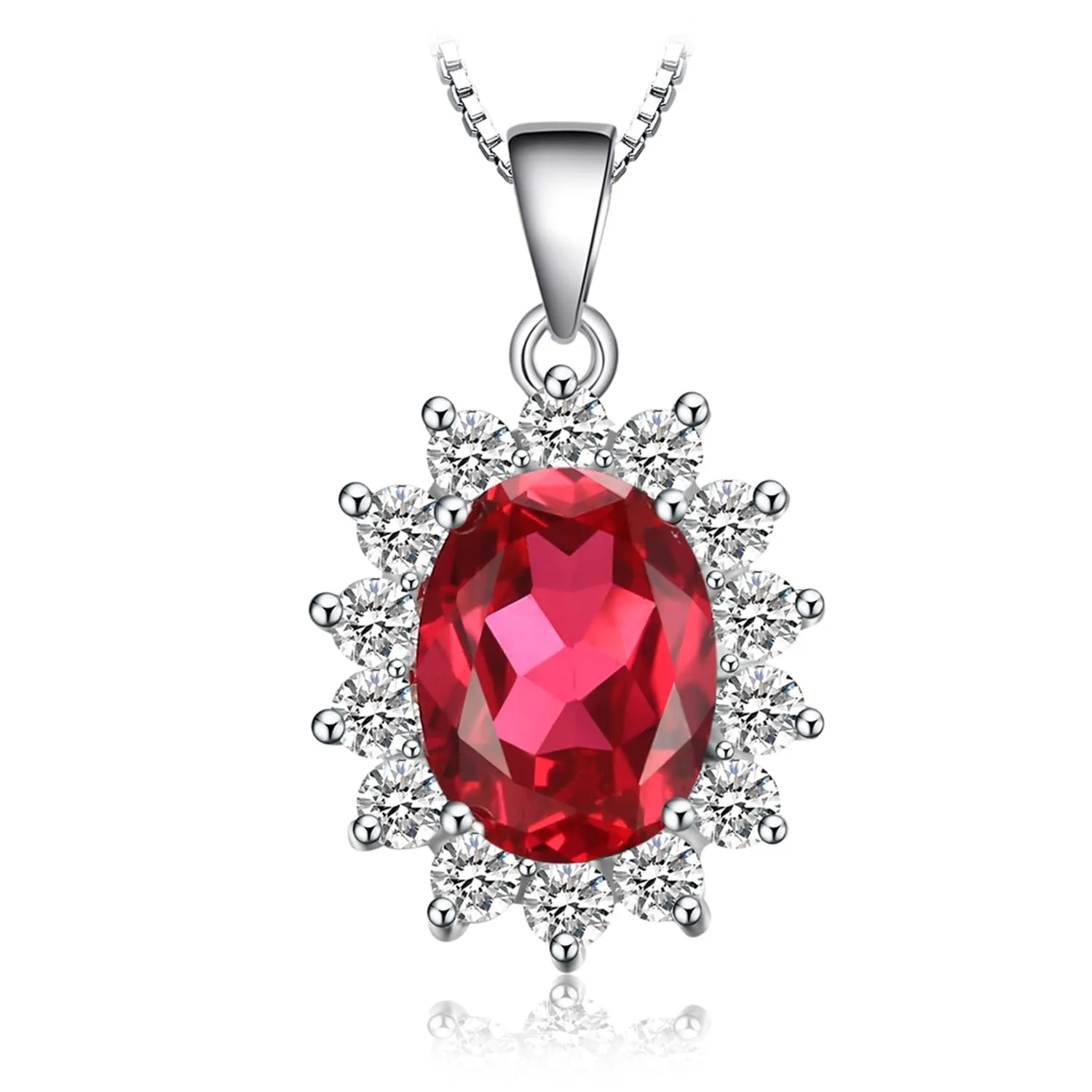 JewelryPalace 3.2ct Collana Donna Kate Middleton placcato oro bianco 14K con Creato Rubino Rosso, Princess Diana William Collana Ciondolo Pietra Ovale Catena 45cm, Collane Pendenti Set Gioielli Donna - immagine 1