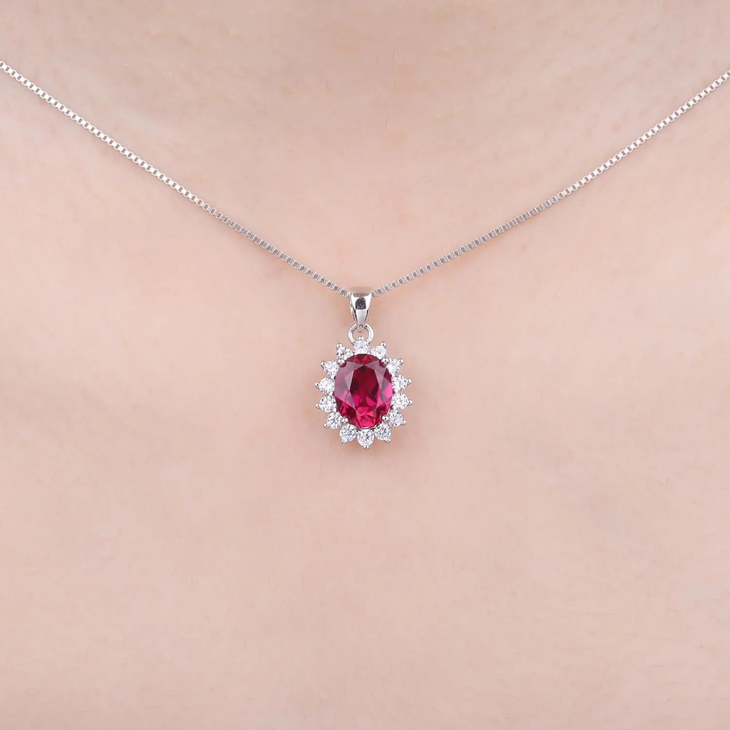 JewelryPalace 3.2ct Collana Donna Kate Middleton placcato oro bianco 14K con Creato Rubino Rosso, Princess Diana William Collana Ciondolo Pietra Ovale Catena 45cm, Collane Pendenti Set Gioielli Donna - immagine 4