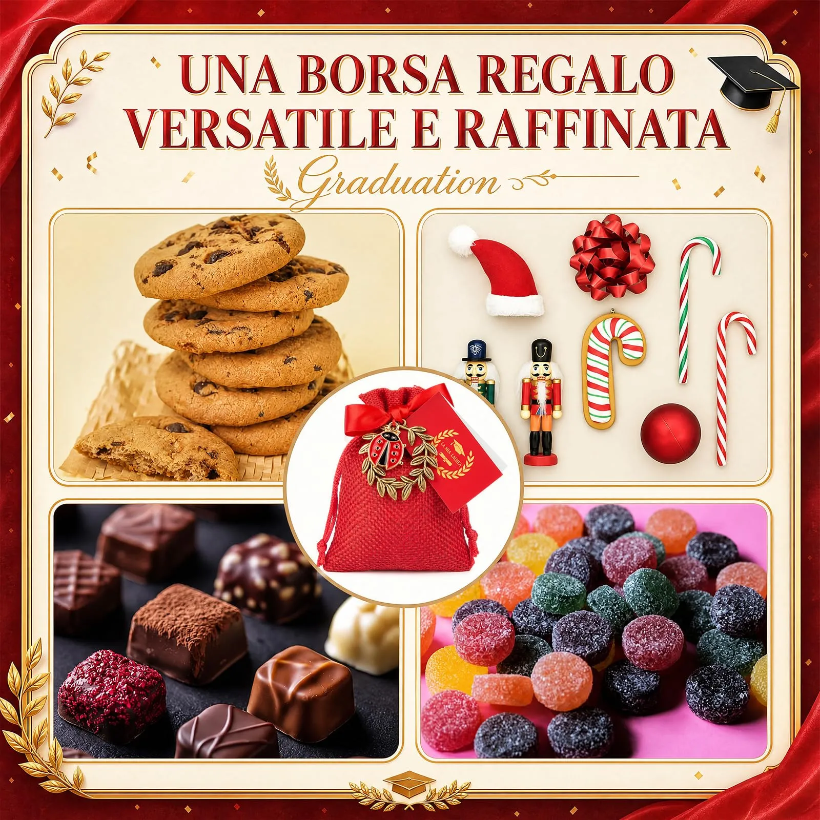 BBTO 60 Sets Bomboniere Laurea Sacchetti Juta Ciondoli, Corona d'Alloro - immagine 6