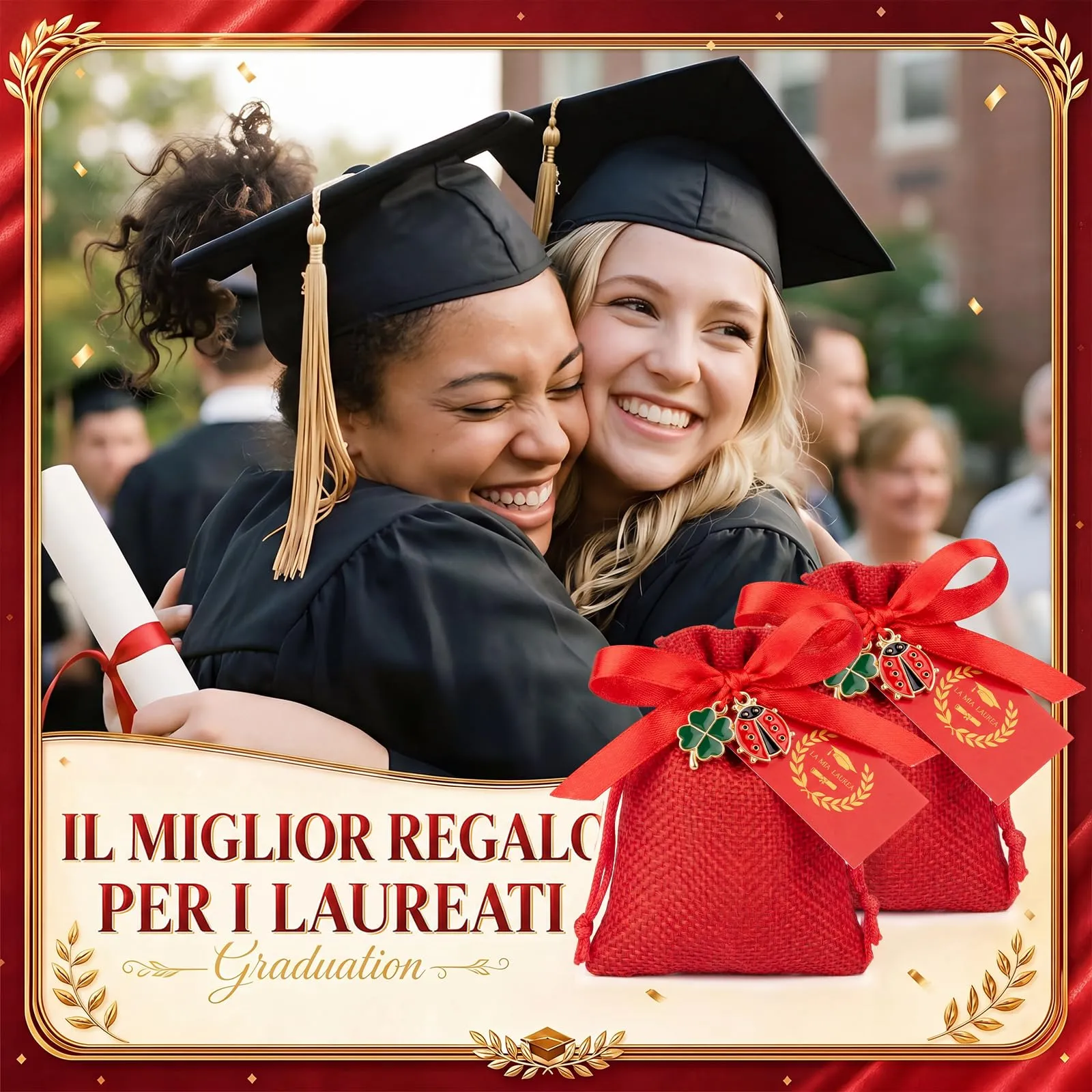 BBTO 60 Sets Bomboniere Laurea Sacchetti Ciondoli Coccinella, Quadrifoglio - immagine 5