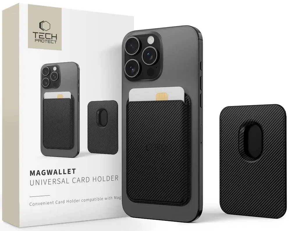 Portafoglio MagSafe, Tech-Protect, Magwallet Carbon, Nero - immagine 1