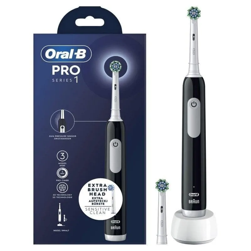 Spazzolino Elettrico Oscillante Oral-B Pro Series 1 2 Testine 3 Modalità Timer Sensore di Pressione Manico Nero - immagine 1