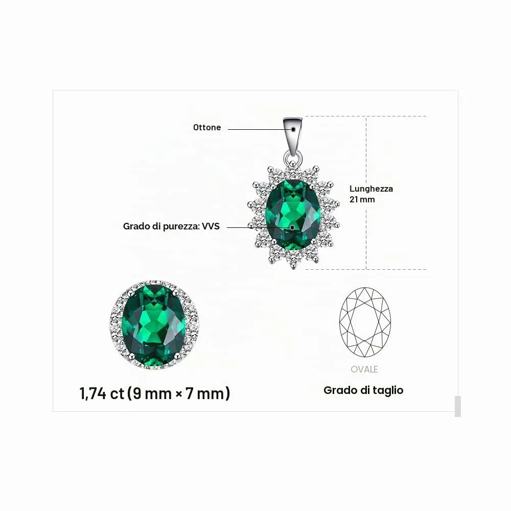 JewelryPalace Principessa Diana William Kate Middleton's 2.5ct placcato oro bianco 14K con Simulato Smeraldo Verde Pendente Collana 45cm - immagine 2