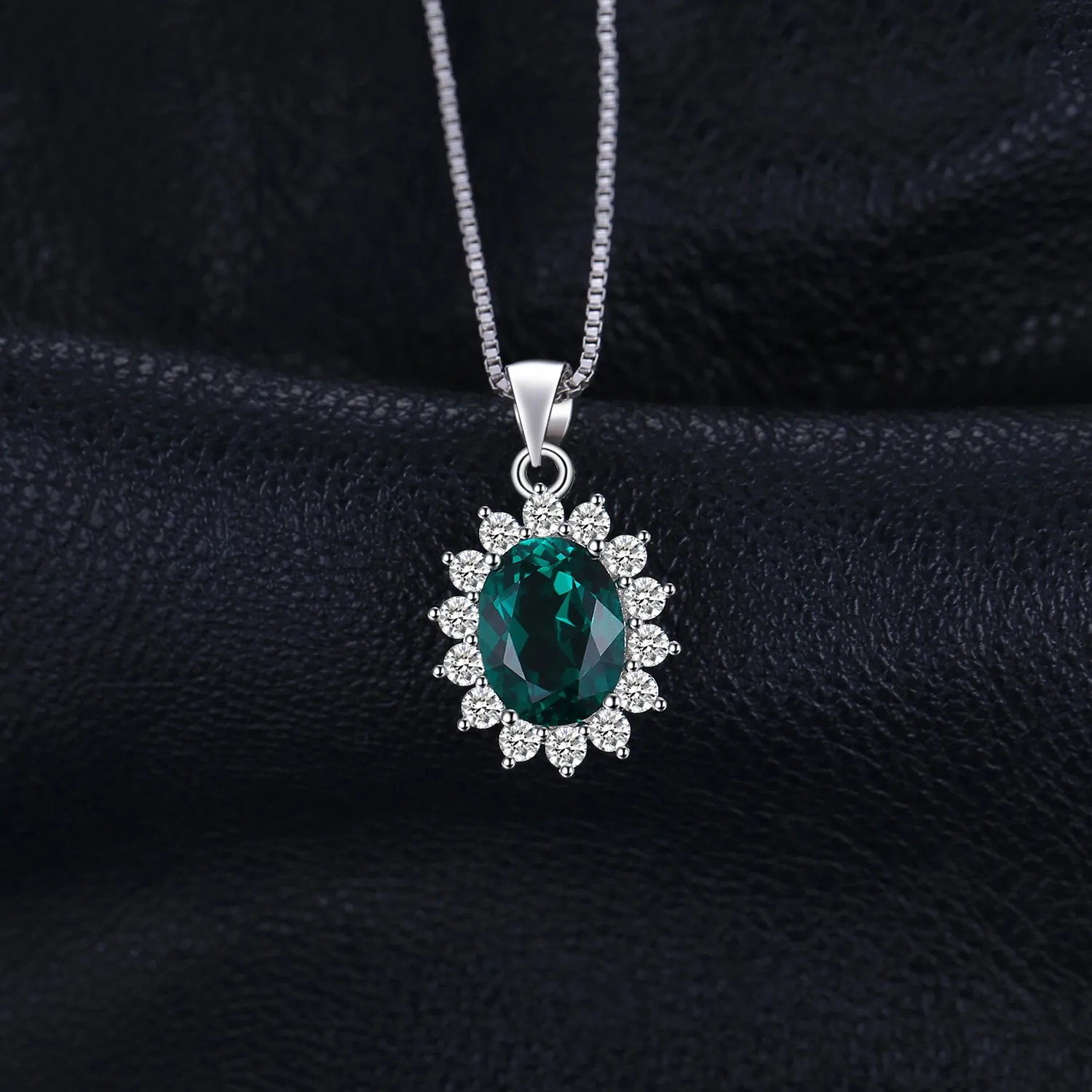 JewelryPalace Principessa Diana William Kate Middleton's 2.5ct placcato oro bianco 14K con Simulato Smeraldo Verde Pendente Collana 45cm - immagine 3