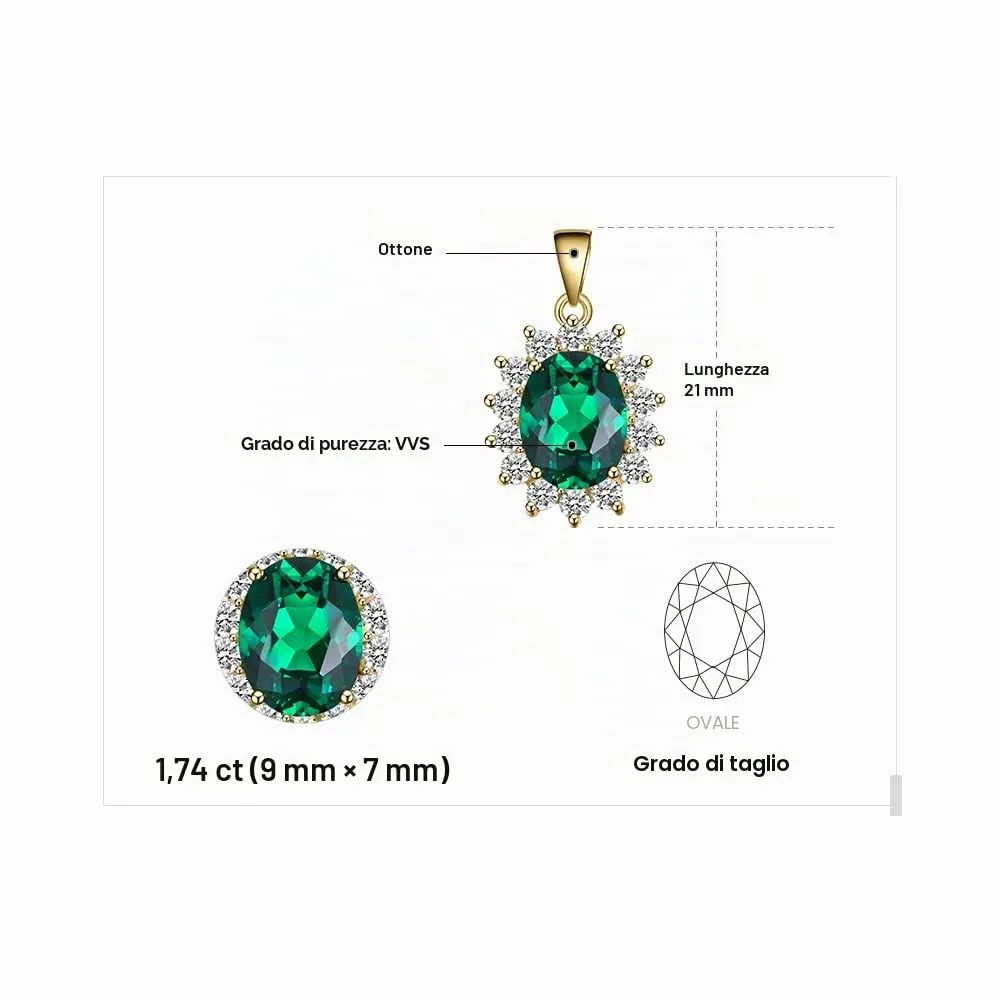 JewelryPalace 2.5ct Collana Donna Kate Middleton placcato oro giallo 14K con Simulato Smeraldo Verde, Princess Diana William Collana Ciondolo Ovale Catena 45cm, Collane Pendenti Oro Set Gioielli Donna - immagine 2