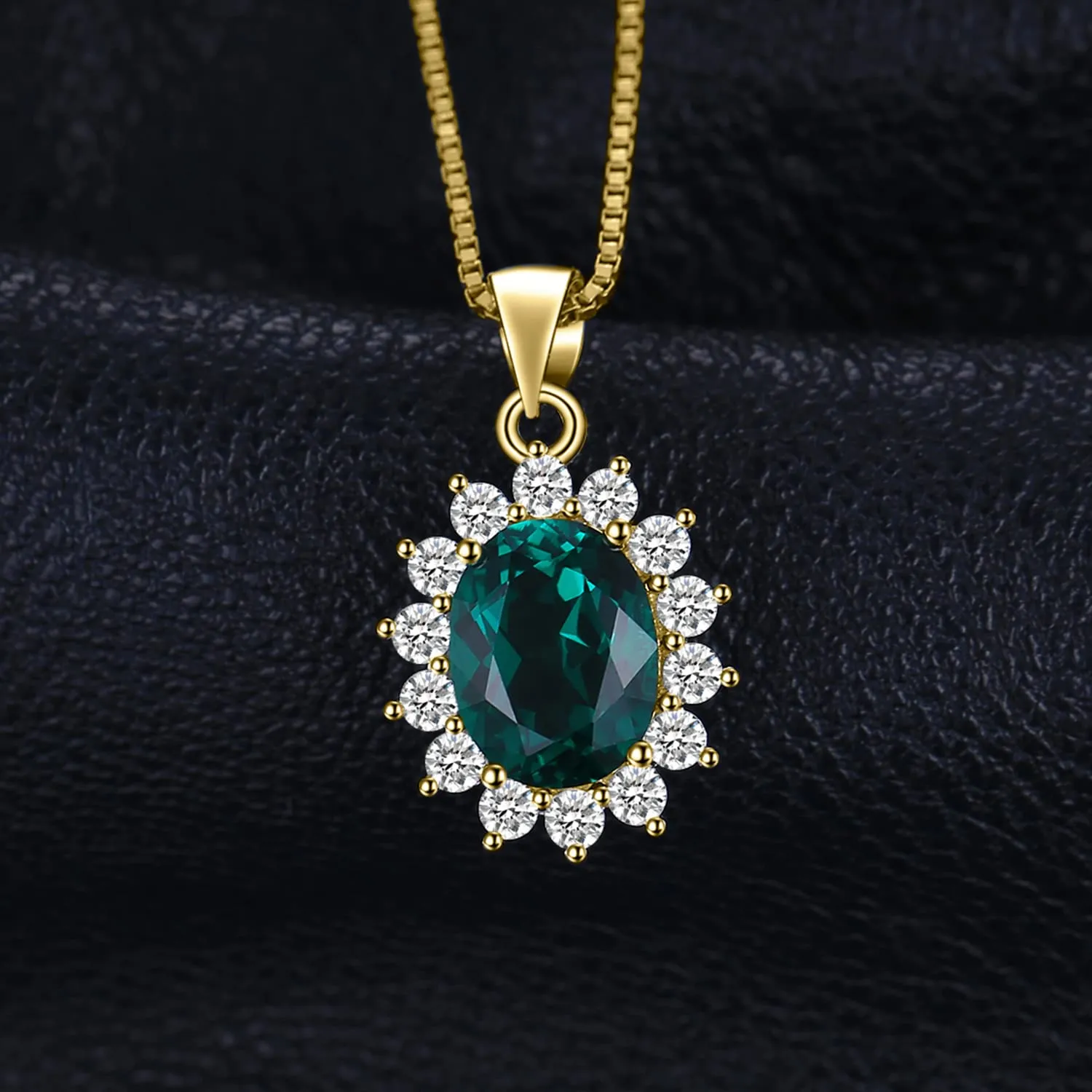 JewelryPalace 2.5ct Collana Donna Kate Middleton placcato oro giallo 14K con Simulato Smeraldo Verde, Princess Diana William Collana Ciondolo Ovale Catena 45cm, Collane Pendenti Oro Set Gioielli Donna - immagine 3
