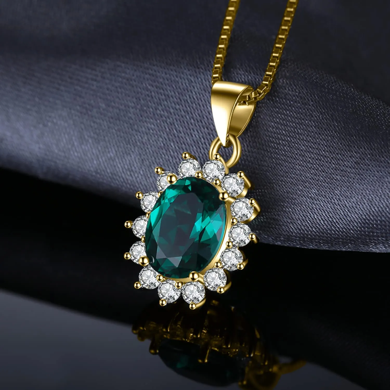 JewelryPalace 2.5ct Collana Donna Kate Middleton placcato oro giallo 14K con Simulato Smeraldo Verde, Princess Diana William Collana Ciondolo Ovale Catena 45cm, Collane Pendenti Oro Set Gioielli Donna - immagine 5
