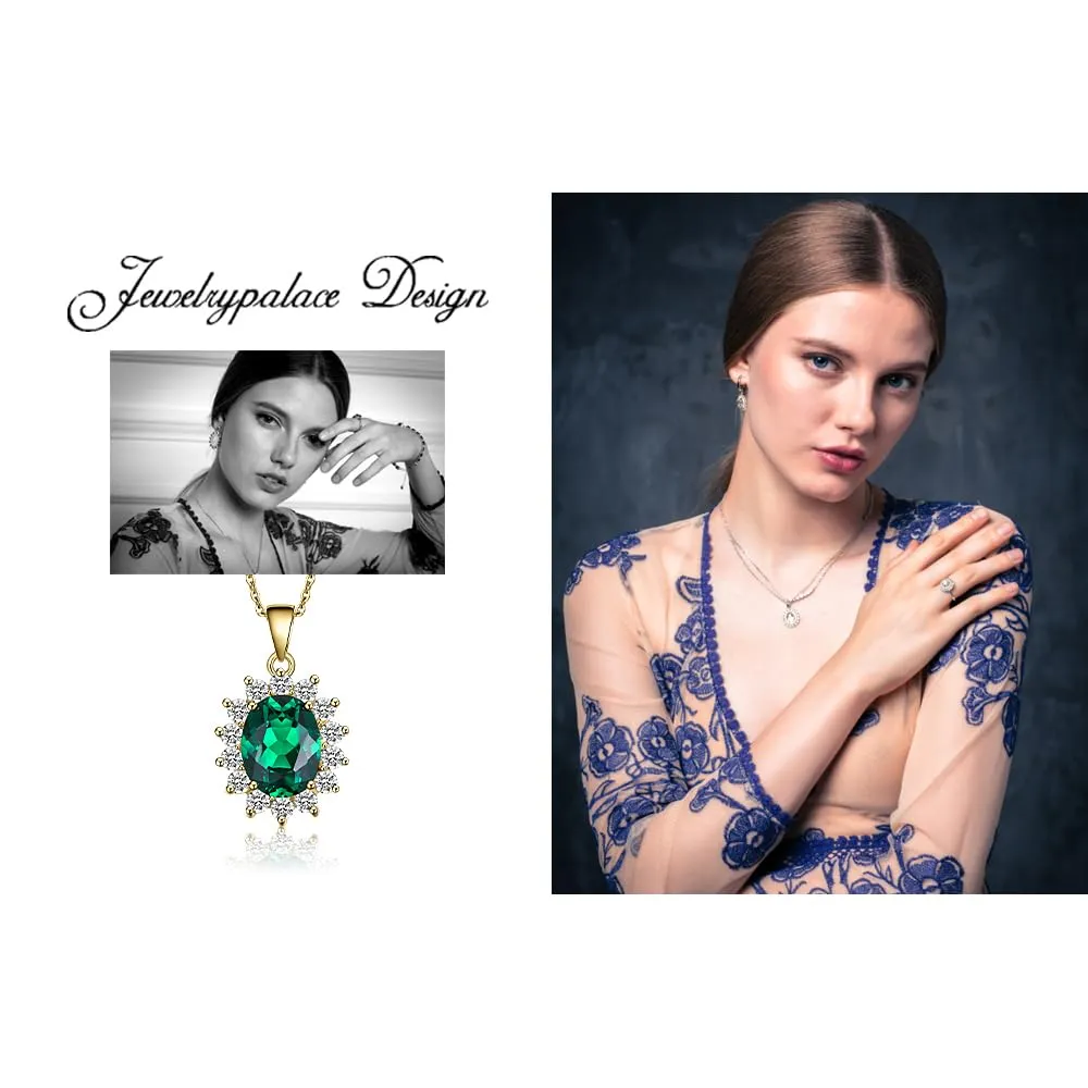 JewelryPalace 2.5ct Collana Donna Kate Middleton placcato oro giallo 14K con Simulato Smeraldo Verde, Princess Diana William Collana Ciondolo Ovale Catena 45cm, Collane Pendenti Oro Set Gioielli Donna - immagine 6
