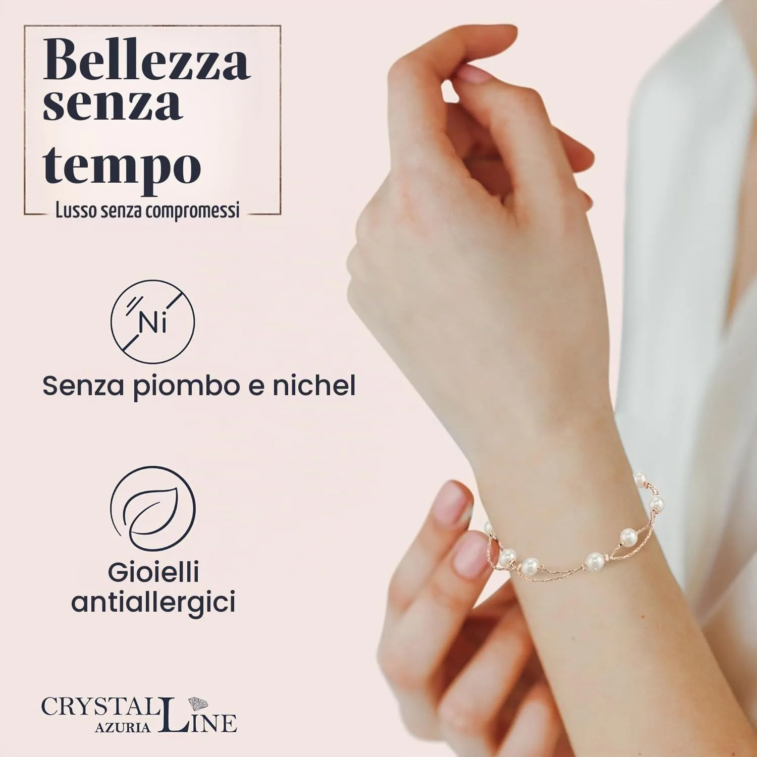 Crystalline Azuria Donna 18ct Placcato Oro Rosa Perla simulata Bianca Parure Collana con Ciondolo 45 cm Orecchini Pendenti Bracciale - immagine 3
