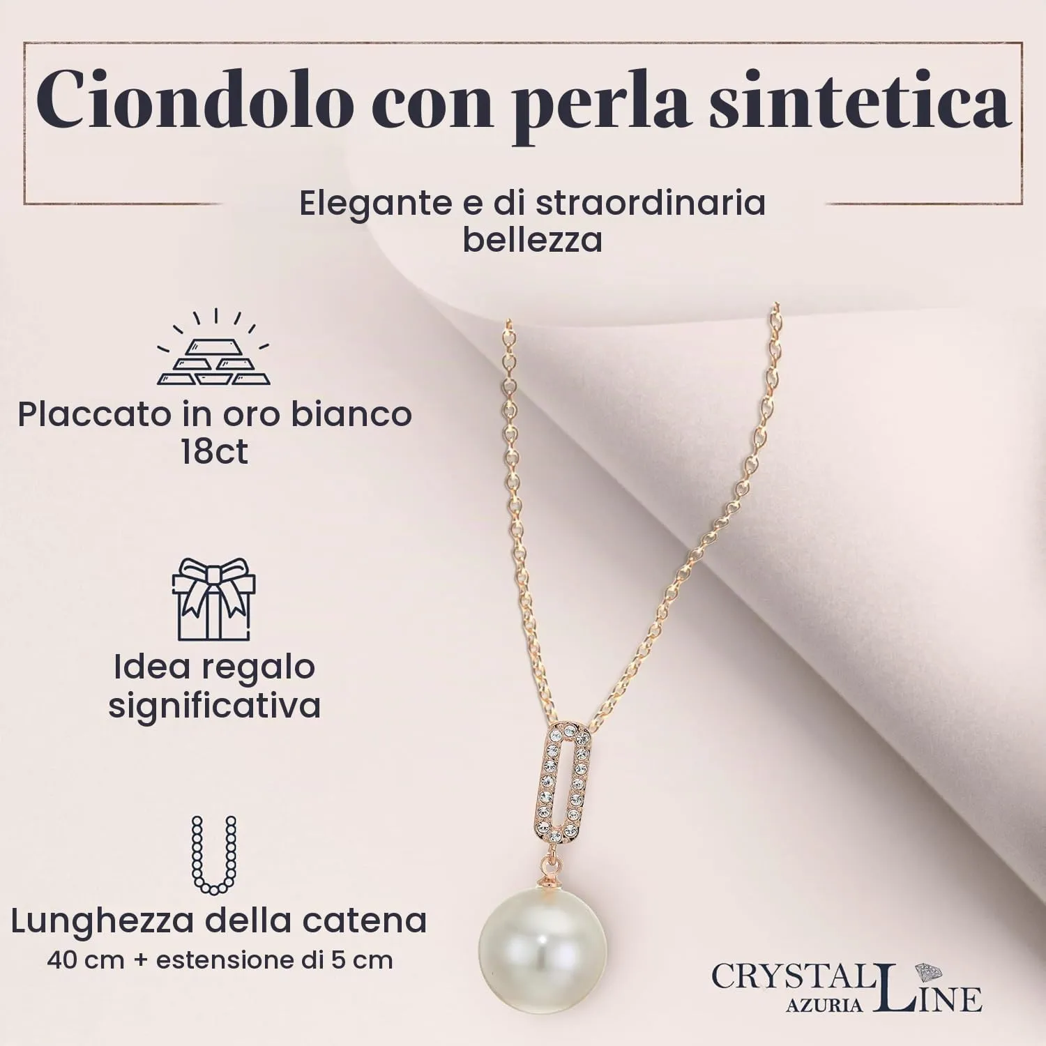 Crystalline Azuria Donna 18ct Placcato Oro Rosa Perla simulata Bianca Parure Collana con Ciondolo 45 cm Orecchini Pendenti Bracciale - immagine 4