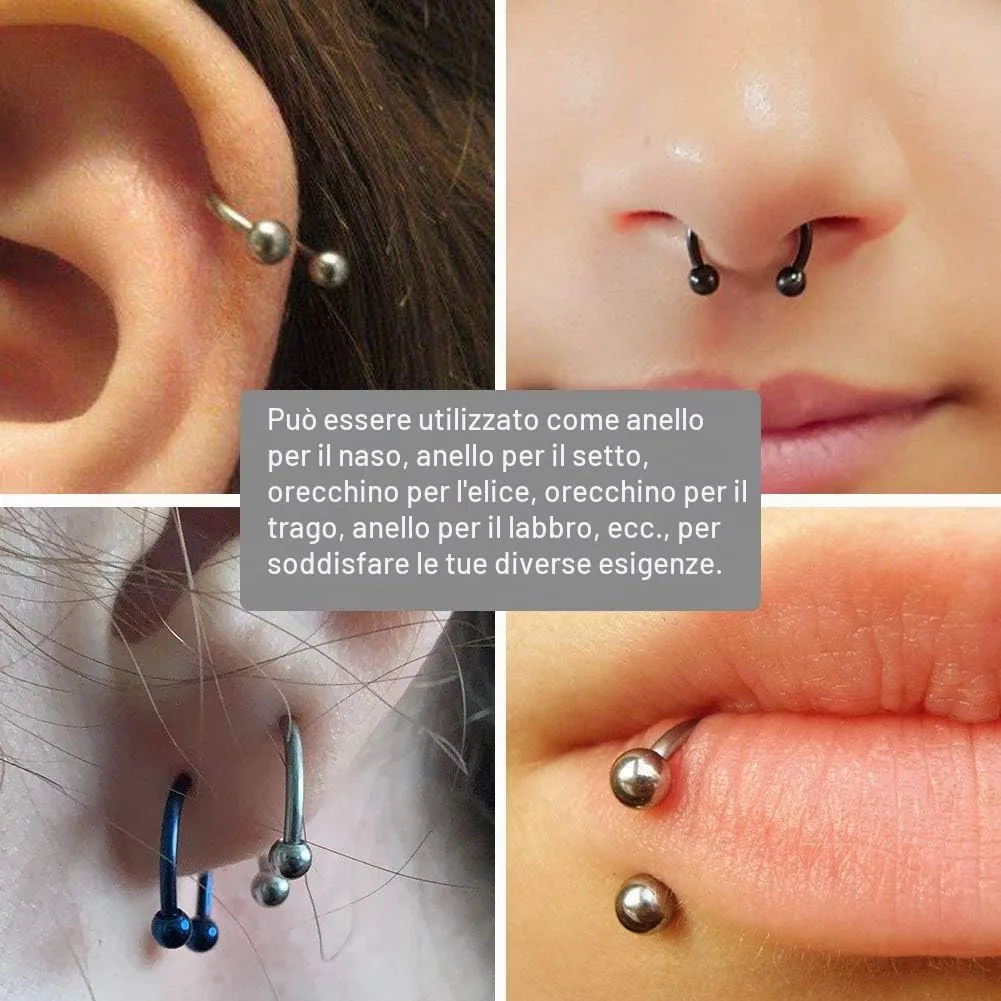 Rajnard Piercing Naso Piercing Septum Anelli 16G 6mm Acciaio Chirurgico Piercing Helix Tragus Cartilagine Labbro Anello a Ferro di Cavallo Piercing Gioielli - immagine 3
