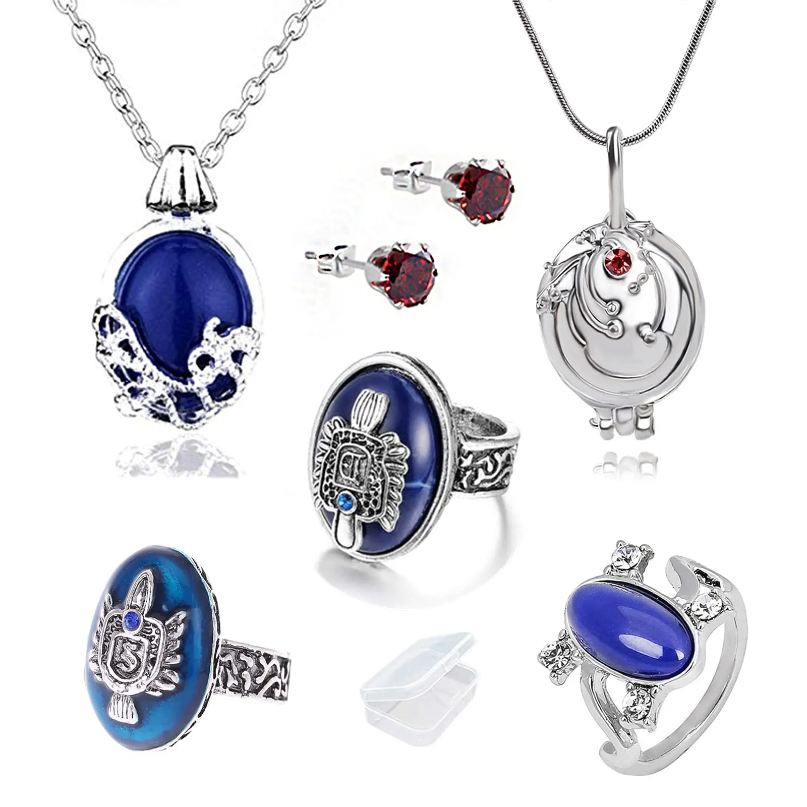 YouU Vampire Elena Gilbert Medaglione Verbena e Daywalking Katherine Collana Orecchini a bottone con Diamanti blu royal Anello Damon Salvatore - immagine 1