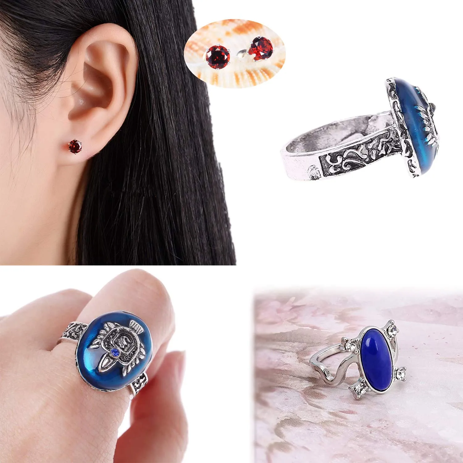 YouU Vampire Elena Gilbert Medaglione Verbena e Daywalking Katherine Collana Orecchini a bottone con Diamanti blu royal Anello Damon Salvatore - immagine 6