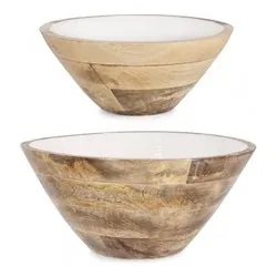 Vaso legno set 2 ciotole KNOSSOS Bianco e Legno 0550911 - immagine 1