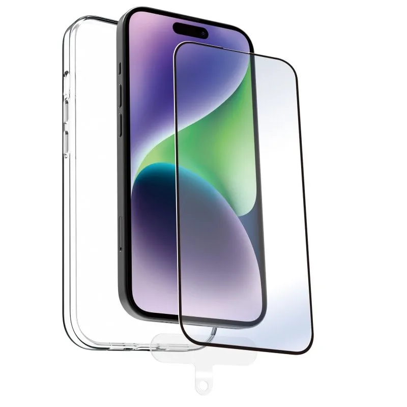 Custodia Muvit antiurto da 2 m per iPhone 15 Pro + protezione in vetro temperato cornice nera - immagine 1
