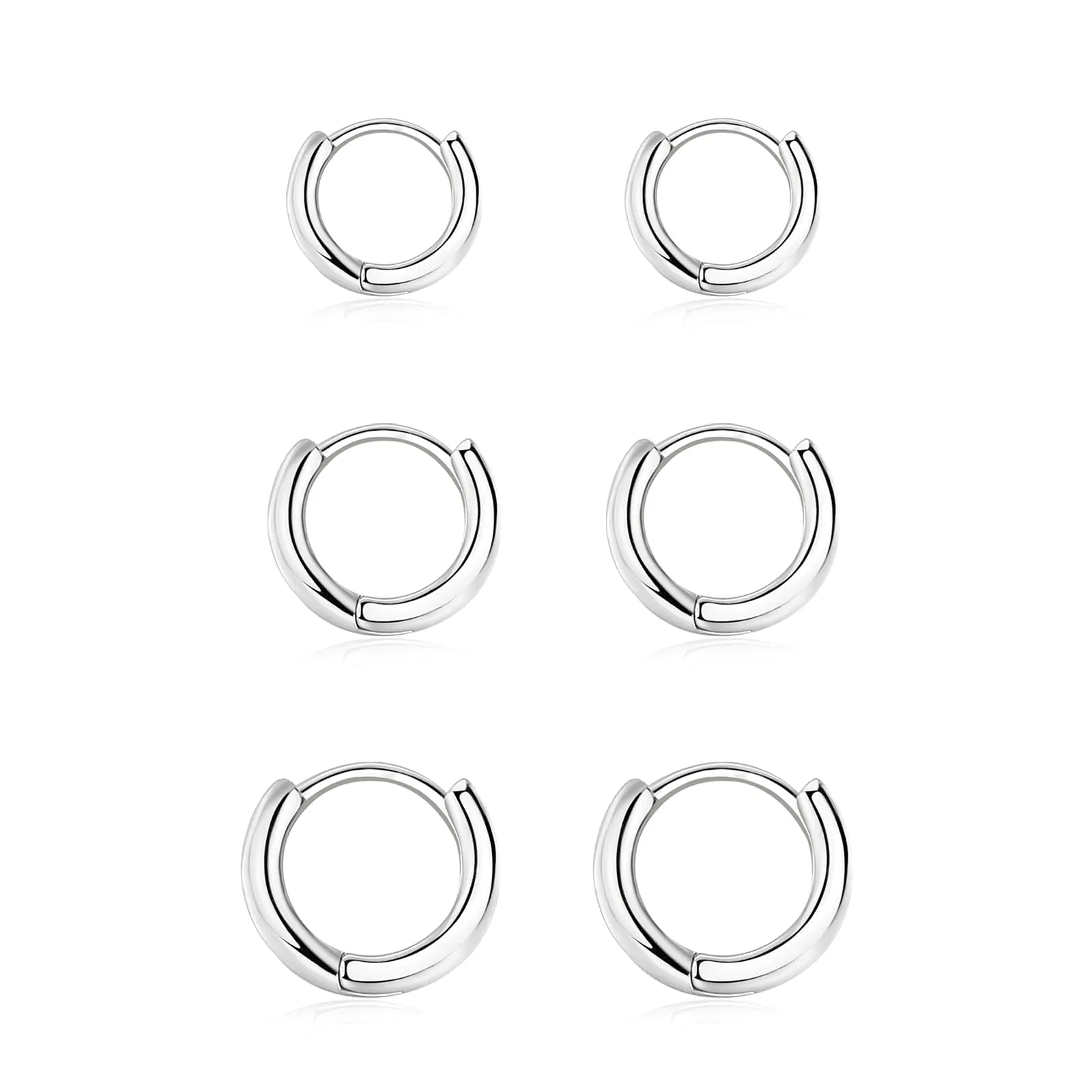 3 Paia Orecchini Cerchio Argento 925 per Donna, Piccoli Set Orecchini Bambina Anallergici 8mm, 10mm, 12mm - immagine 1
