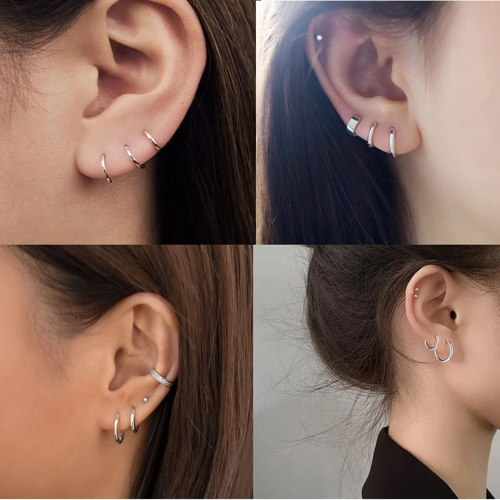 3 Paia Orecchini Cerchio Argento 925 per Donna, Piccoli Set Orecchini Bambina Anallergici 8mm, 10mm, 12mm - immagine 5