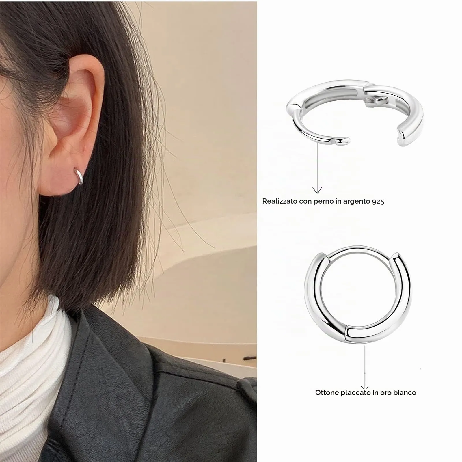 3 Paia Orecchini Cerchio Argento 925 per Donna, Orecchini Cerchio Piccoli Set Orecchini Donna Argento Orecchini Bambina Anallergici 6mm, 8mm, 10mm - immagine 4