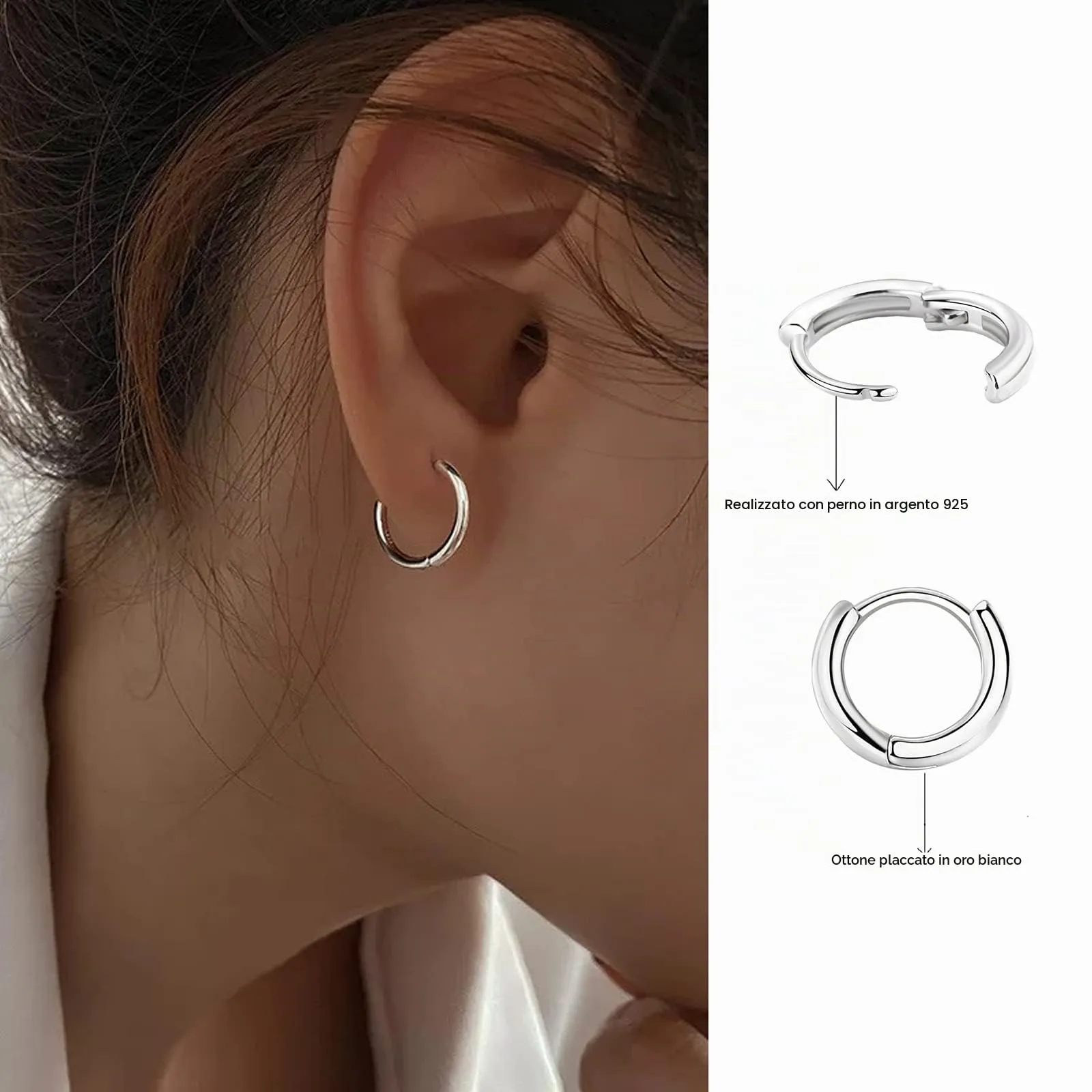 3 Paia Orecchini Cerchio Argento 925 per Donna, Orecchini Cerchio Piccoli Set Orecchini Donna Argento Orecchini Bambina Anallergici 10mm, 12mm, 15mm - immagine 2