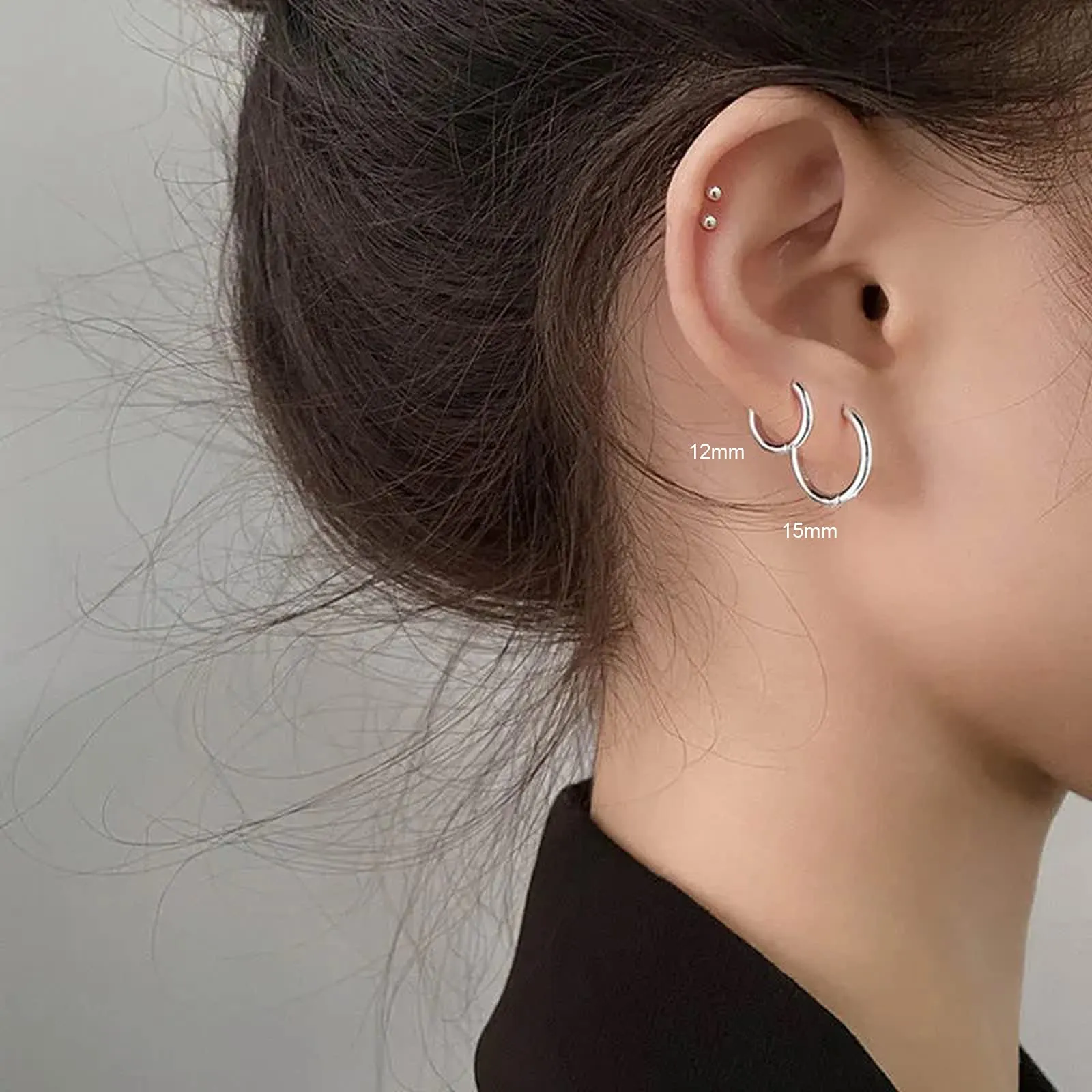 3 Paia Orecchini Cerchio Argento 925 per Donna, Orecchini Cerchio Piccoli Set Orecchini Donna Argento Orecchini Bambina Anallergici 10mm, 12mm, 15mm - immagine 6