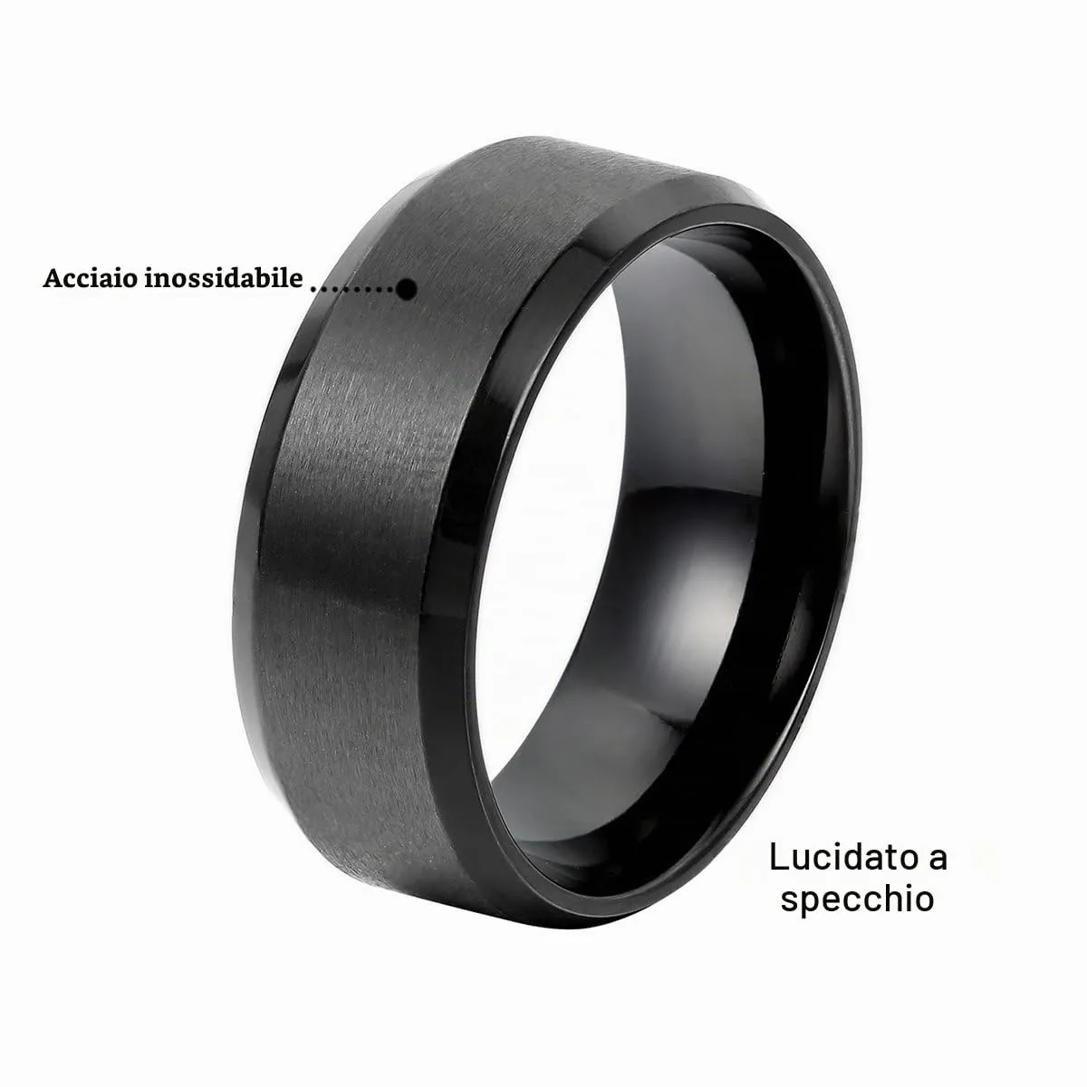 OIDEA 8mm Anello Nero in Acciaio Inossidabile da Uomo Donna - immagine 2