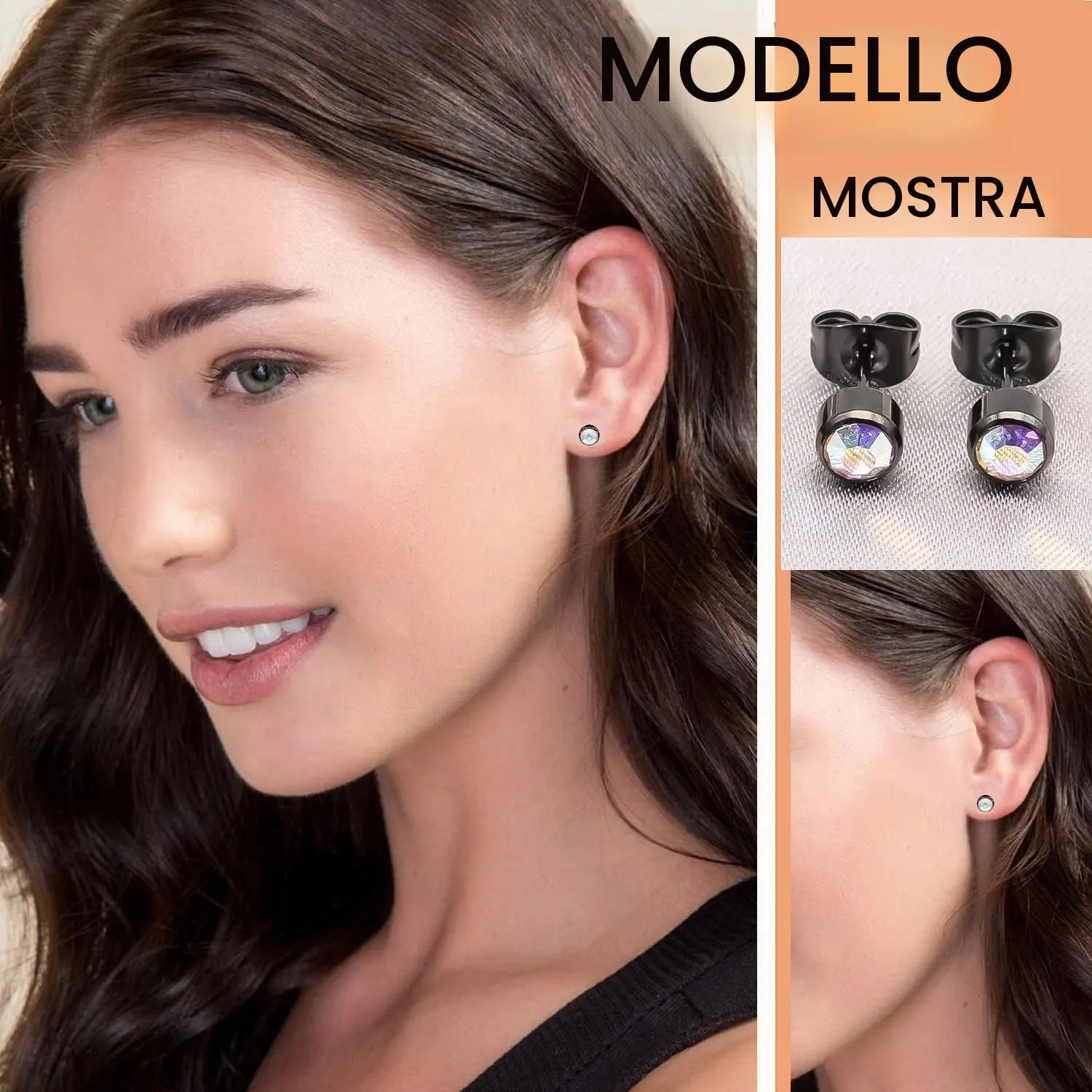Artskin Orecchini da Donna in Titanio, 5mm, Nero, Ipoallergenici - immagine 5