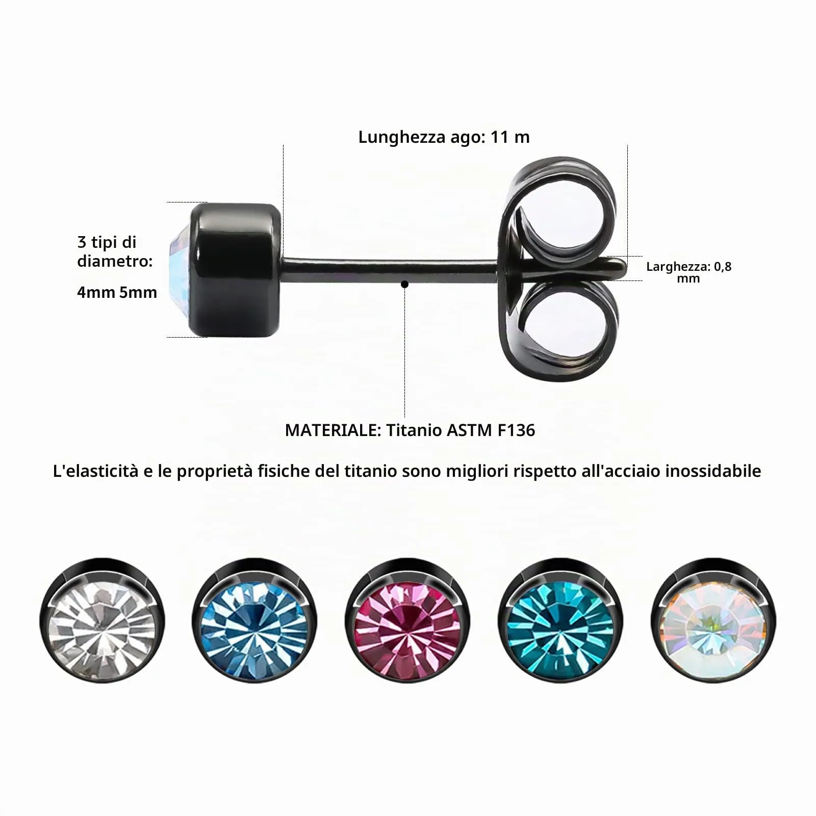 Artskin 3 paia di orecchini da donna in titanio ragazza orecchini nichel free ipoallergenici 4mm nero - immagine 2