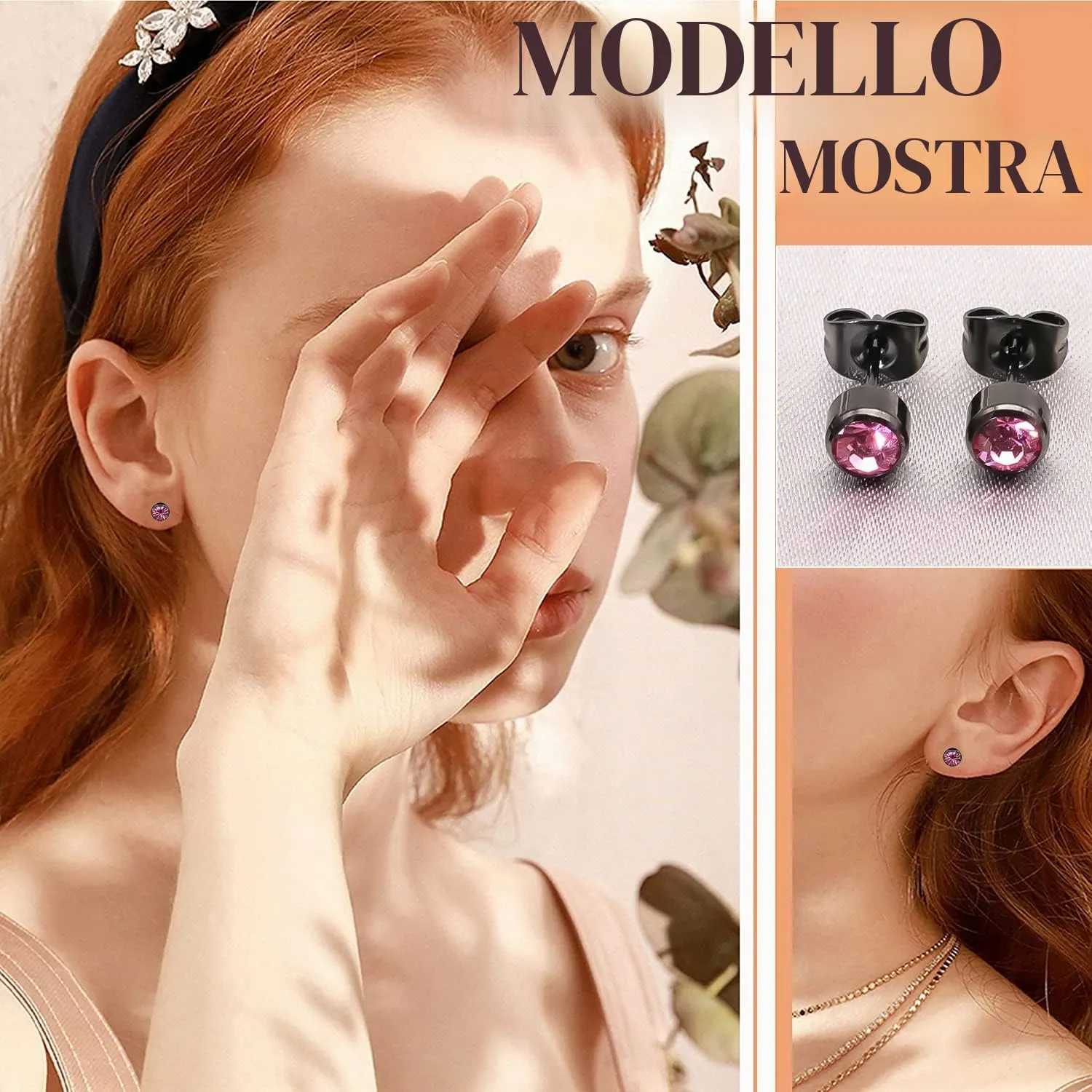 Artskin 3 paia di orecchini da donna in titanio ragazza orecchini nichel free ipoallergenici 4mm nero - immagine 6