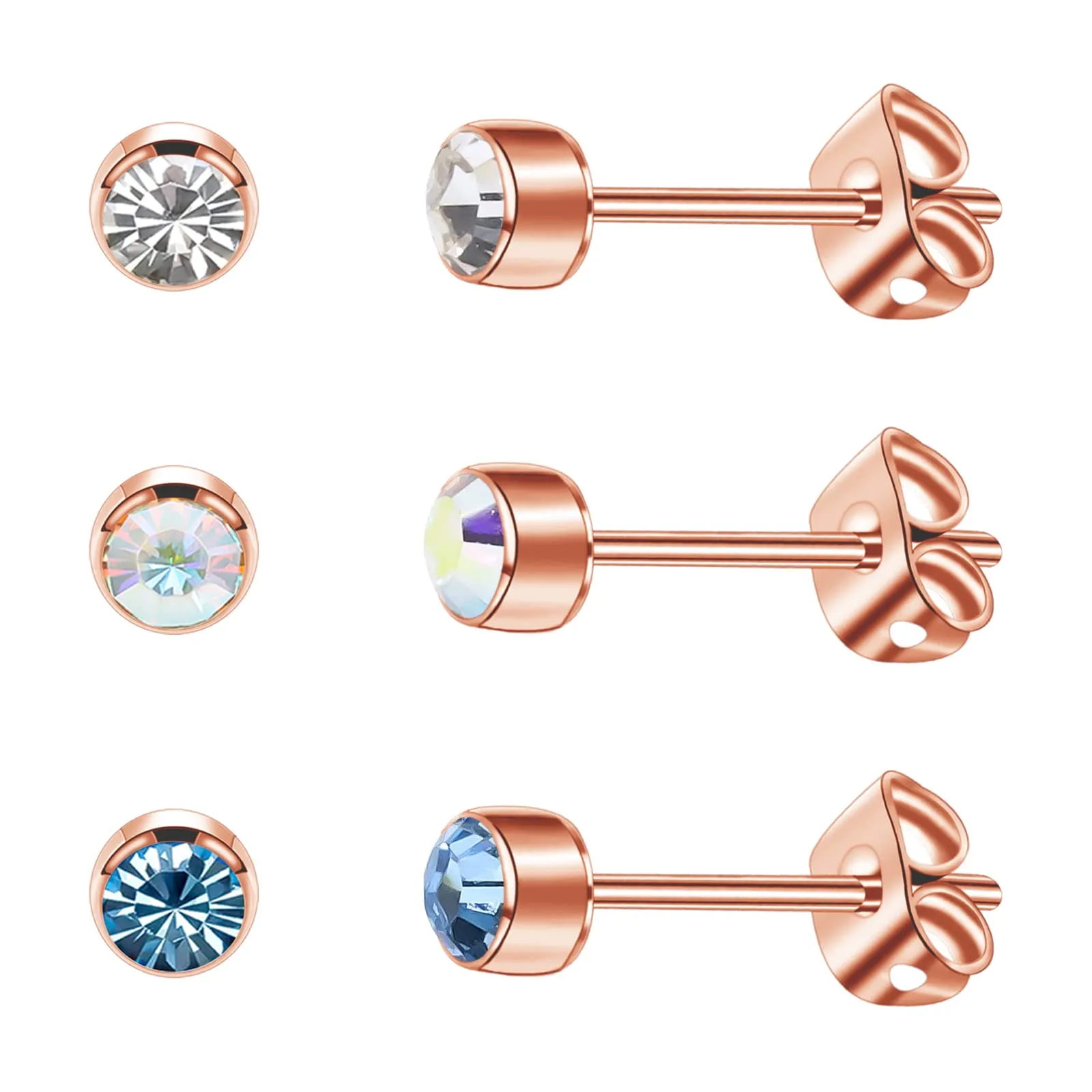 Artskin 3 paia di orecchini a perno da donna in titanio da ragazza Orecchini ipoallergenici senza nichel in oro rosa da 5 mm - immagine 1