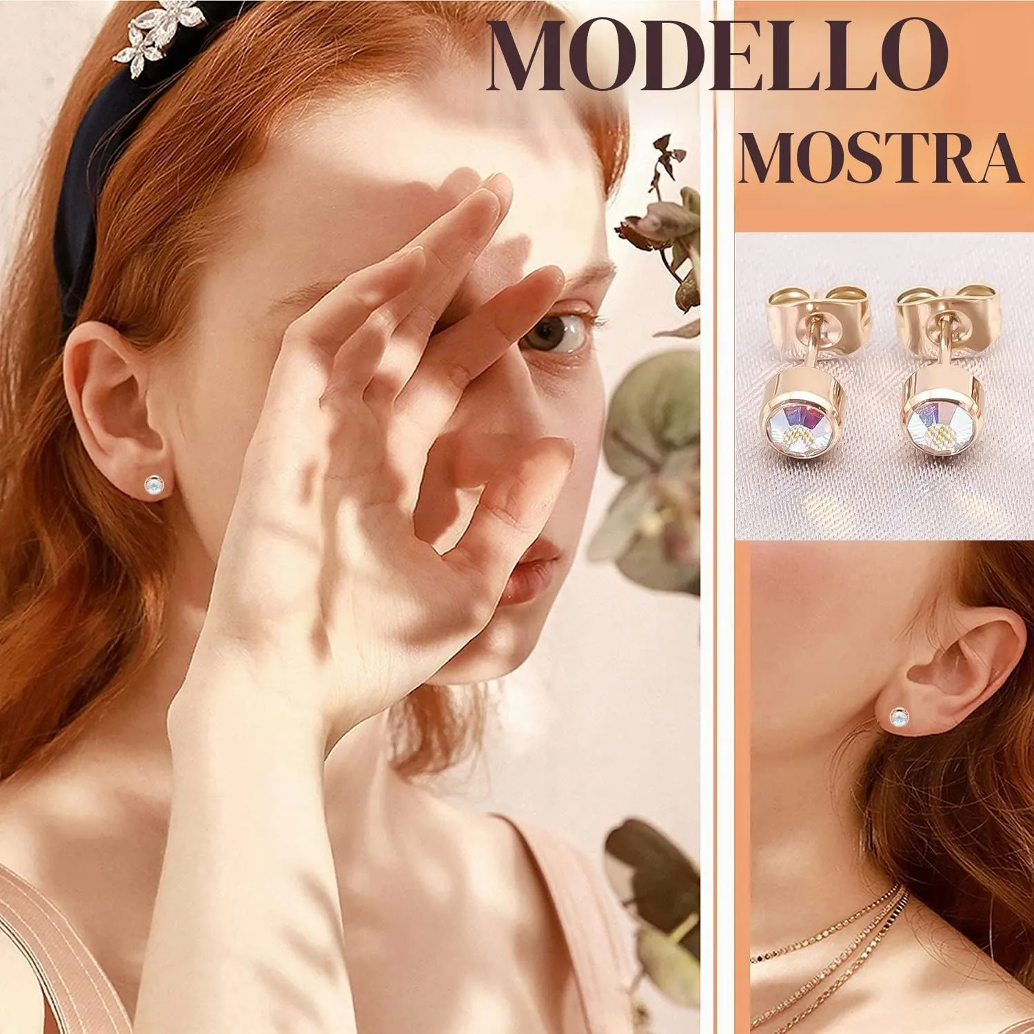 Artskin 3 paia di orecchini a perno da donna in titanio da ragazza Orecchini ipoallergenici senza nichel in oro rosa da 5 mm - immagine 7