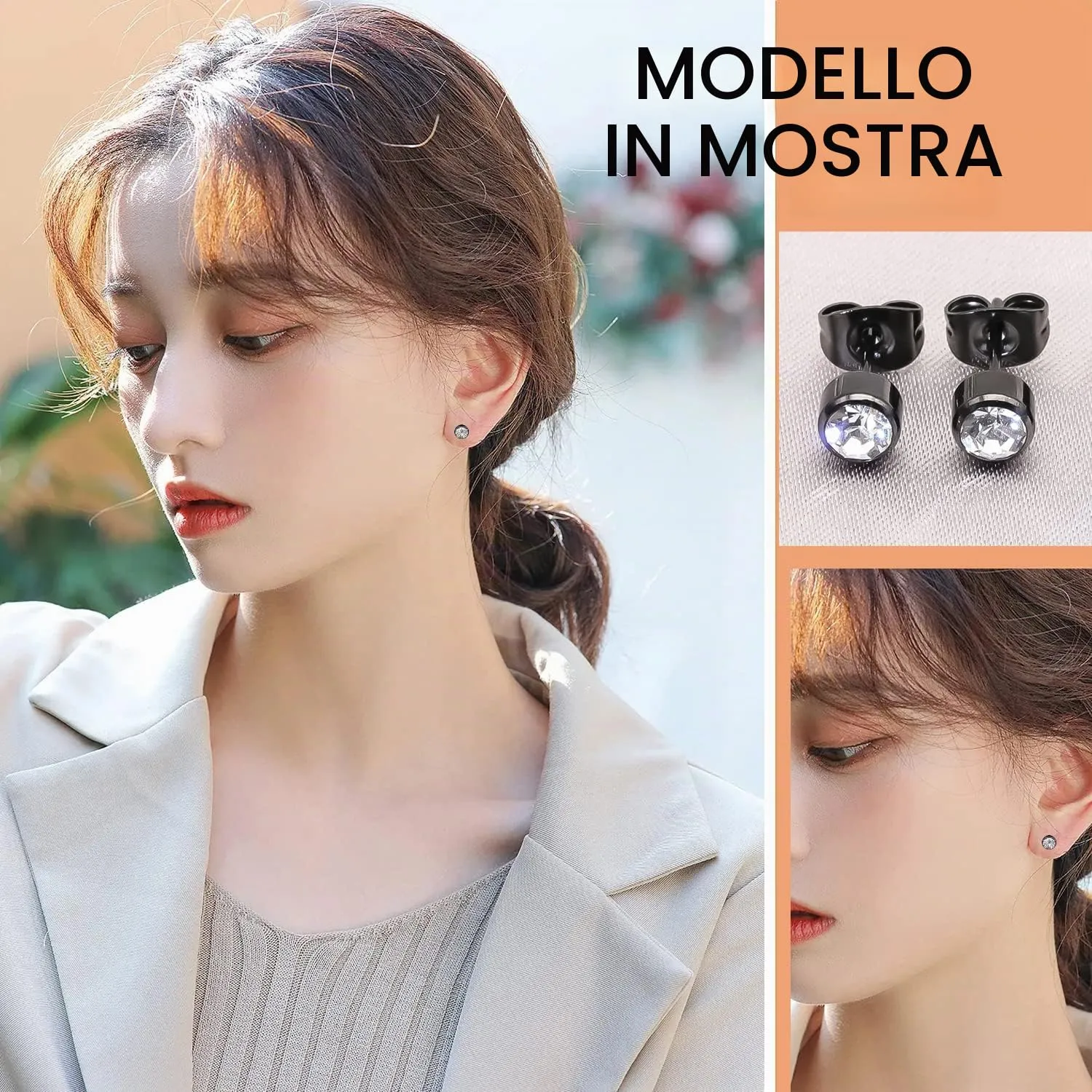 Artskin Orecchini da Donna in Titanio, 5mm, Nero, Ipoallergenici - immagine 5