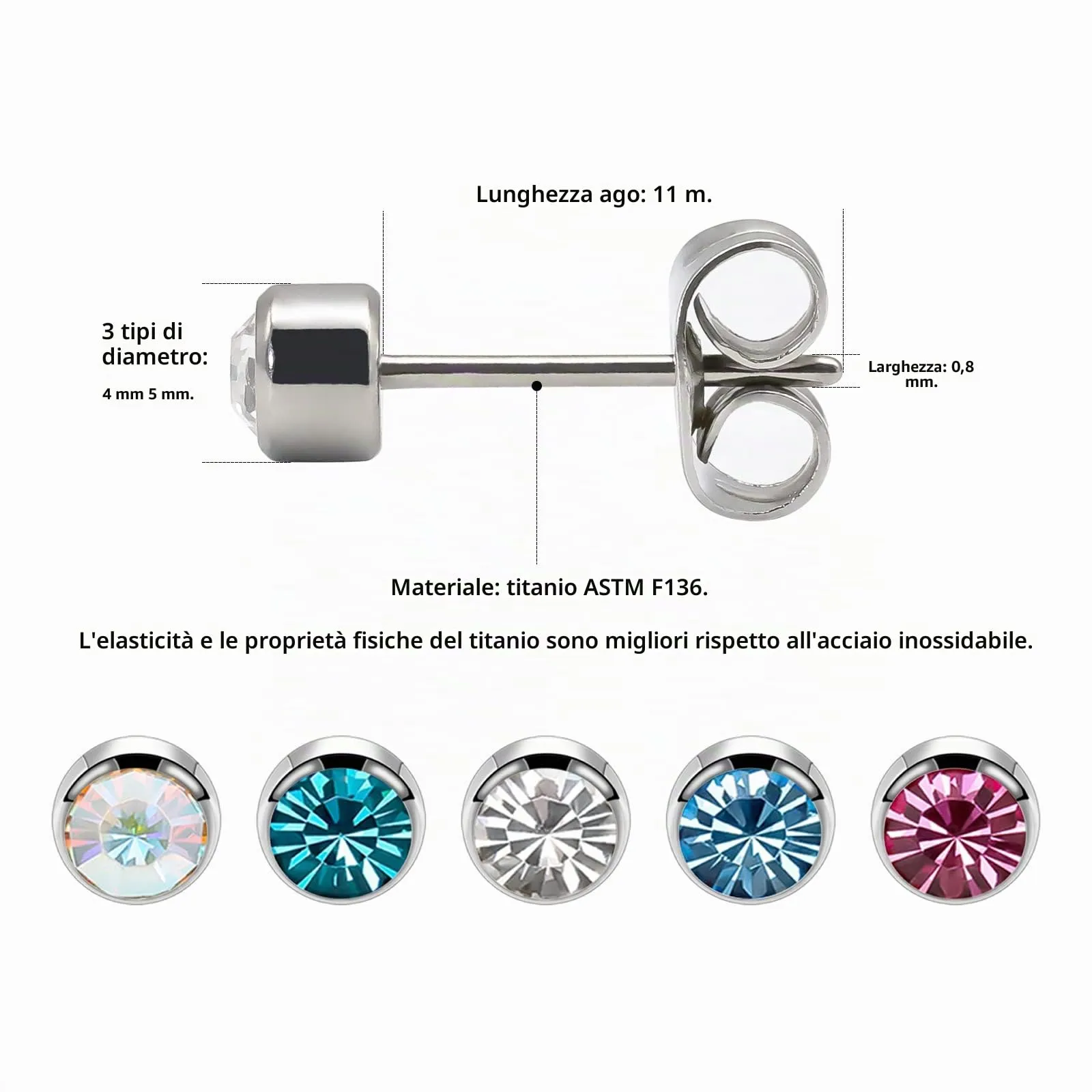 Artskin 3 paia di orecchini a perno da donna in titanio da ragazza orecchini in argento ipoallergenici senza nichel 4 mm a perno - immagine 2