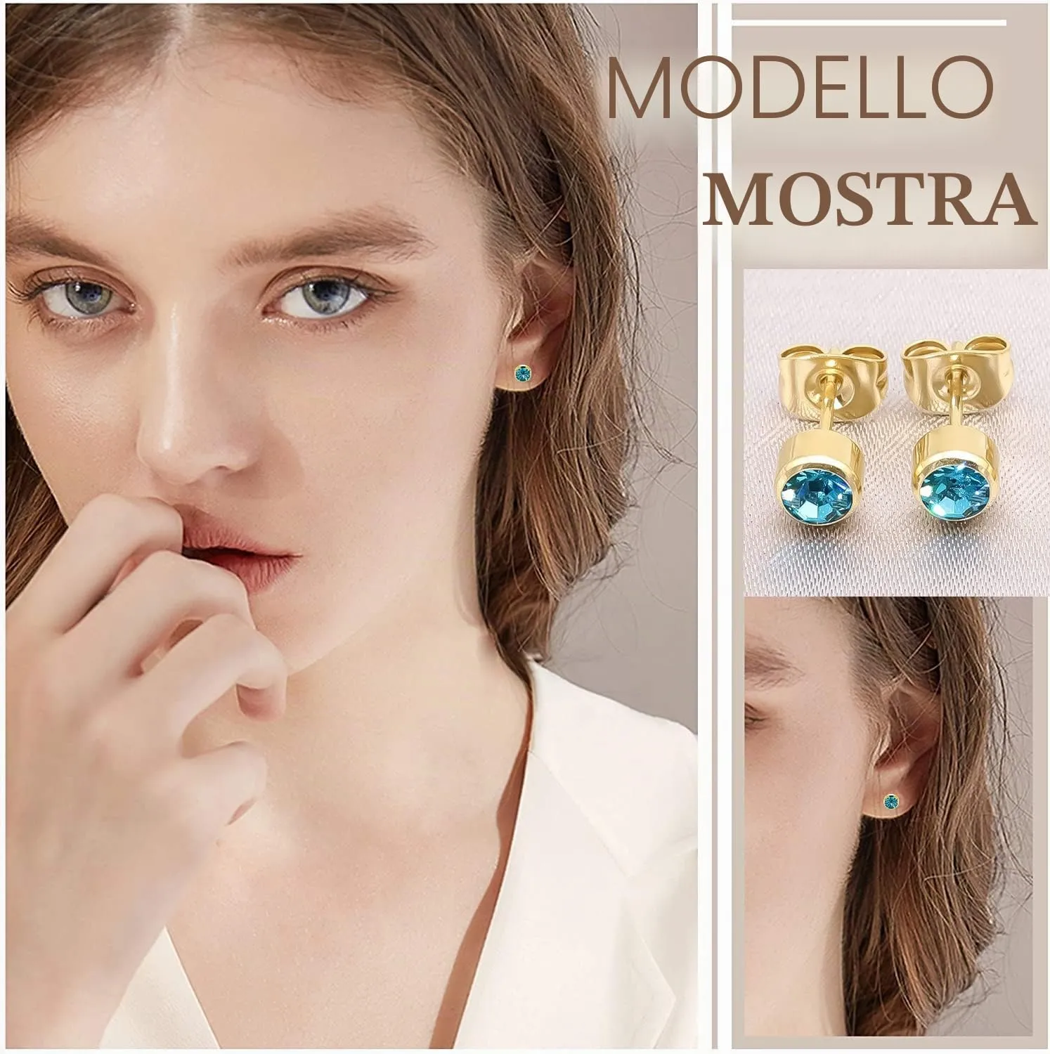 Artskin 3 paia di orecchini d'oro ipoallergenici in titanio 4mm - immagine 7