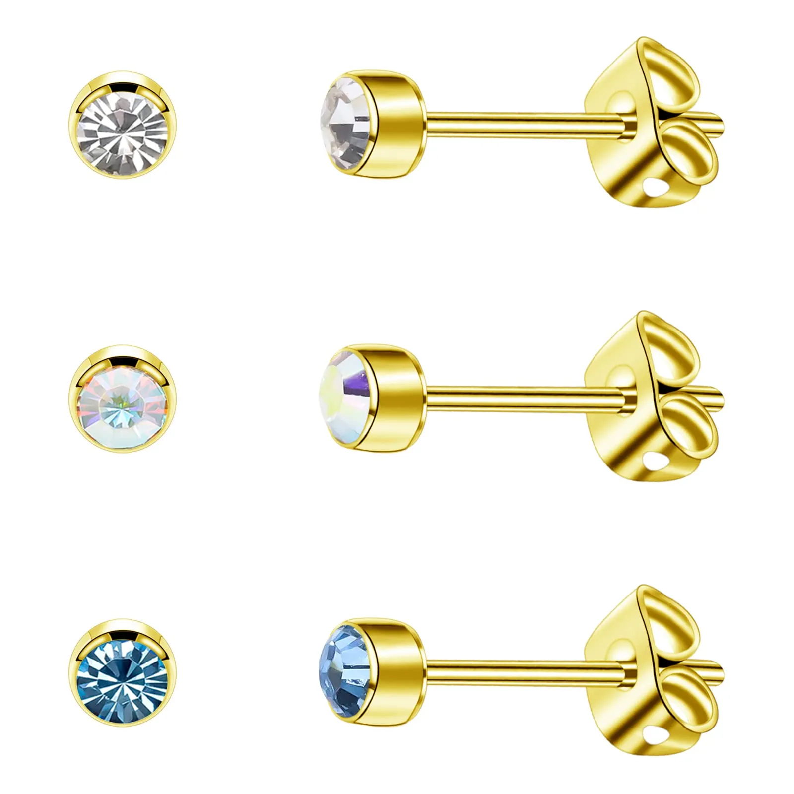 Artskin 3 paia di orecchini da donna orecchini in titanio ragazza ipoallergenici orecchini senza nichel orecchini d'oro 5mm - immagine 1
