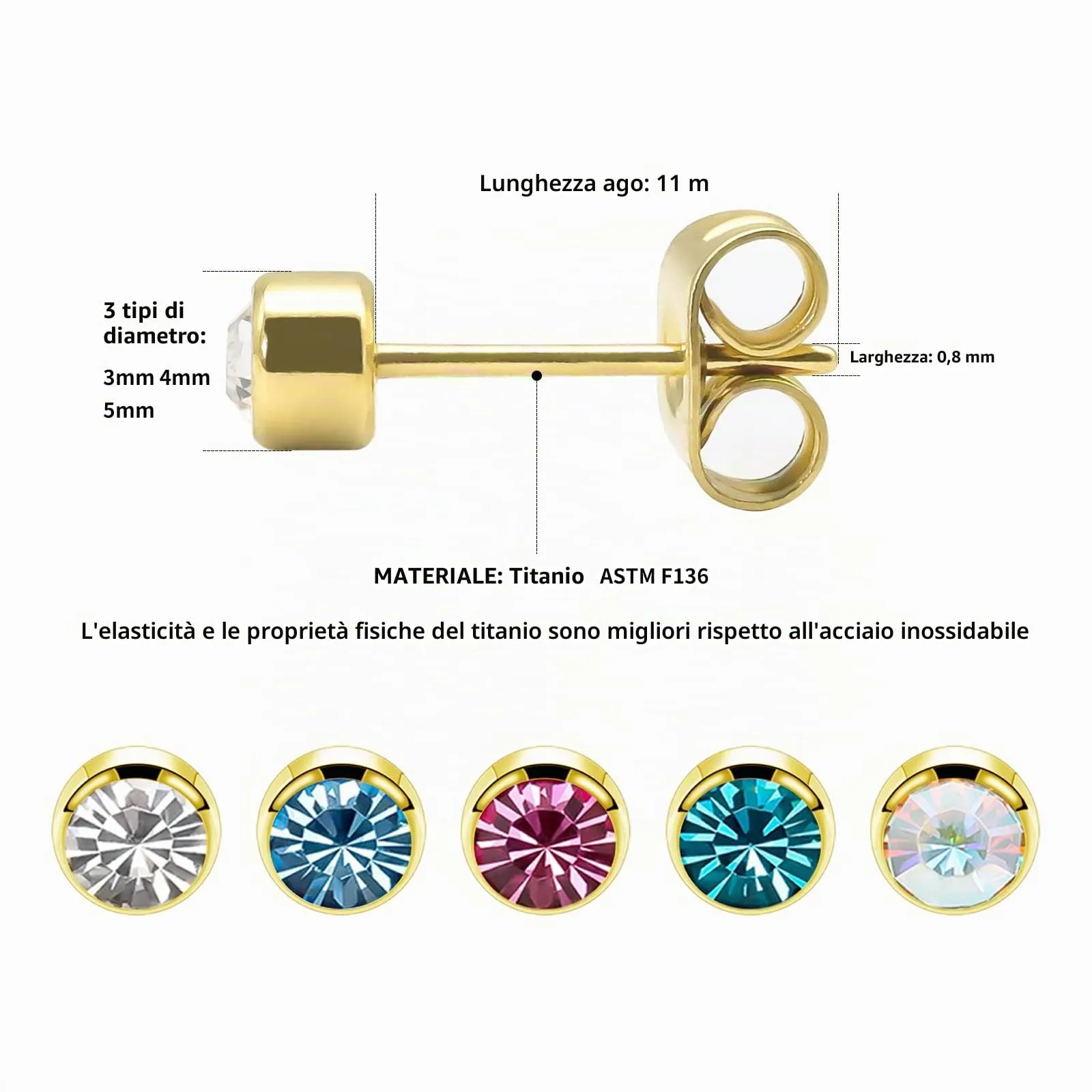 Artskin 3 paia di orecchini da donna in titanio ragazza ipoallergenici orecchini senza nichel d'oro 4mm - immagine 2