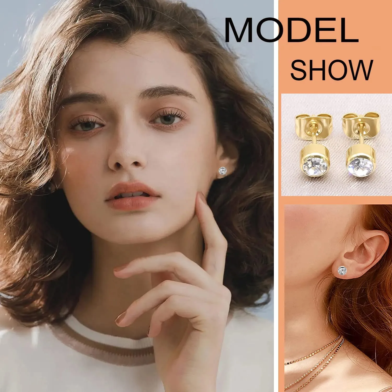 Artskin 3 paia di orecchini da donna in titanio ragazza ipoallergenici orecchini senza nichel d'oro 4mm - immagine 7