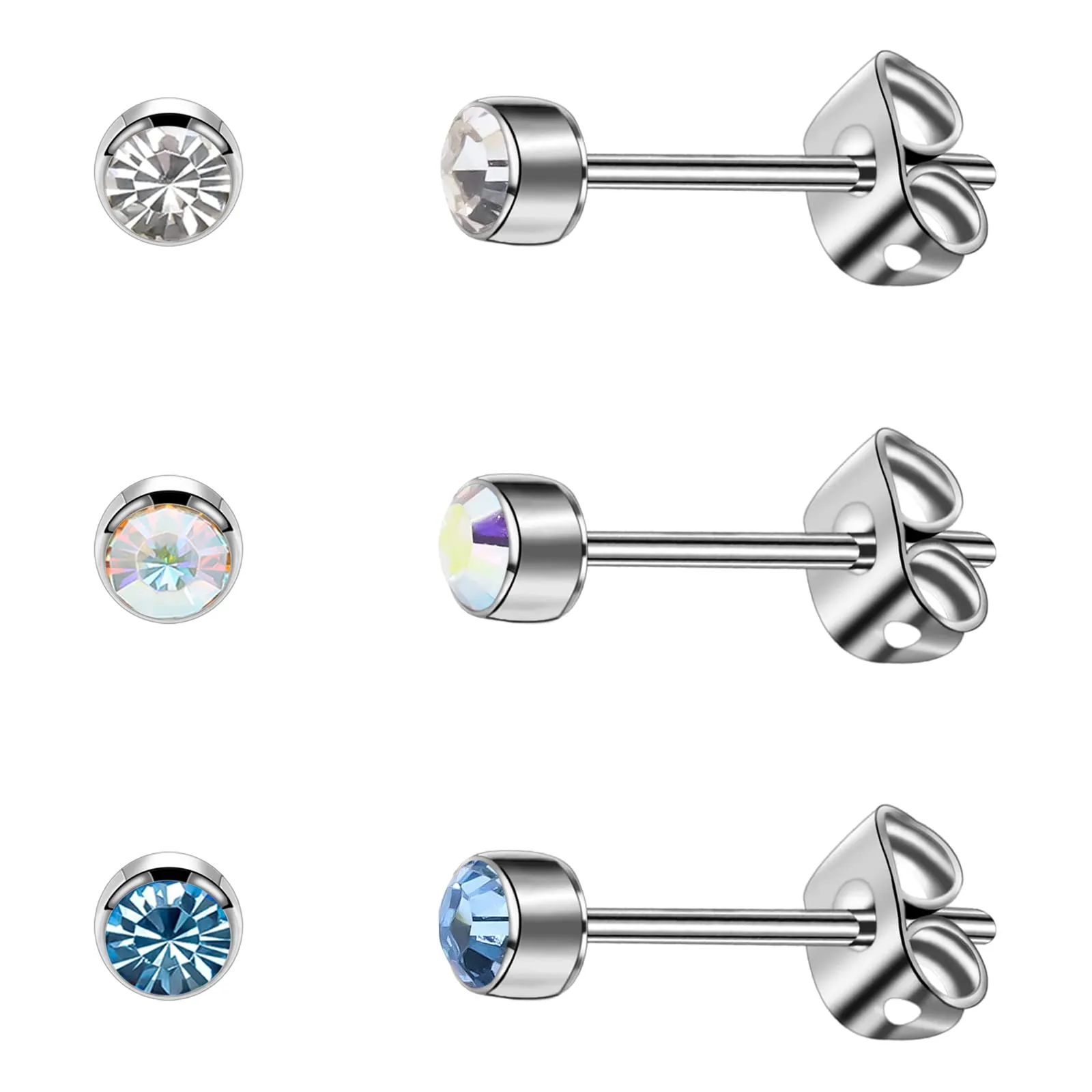 Artskin 3 paia di orecchini a perno da donna in titanio da ragazza orecchini in argento ipoallergenici senza nichel 5 mm a perno - immagine 1