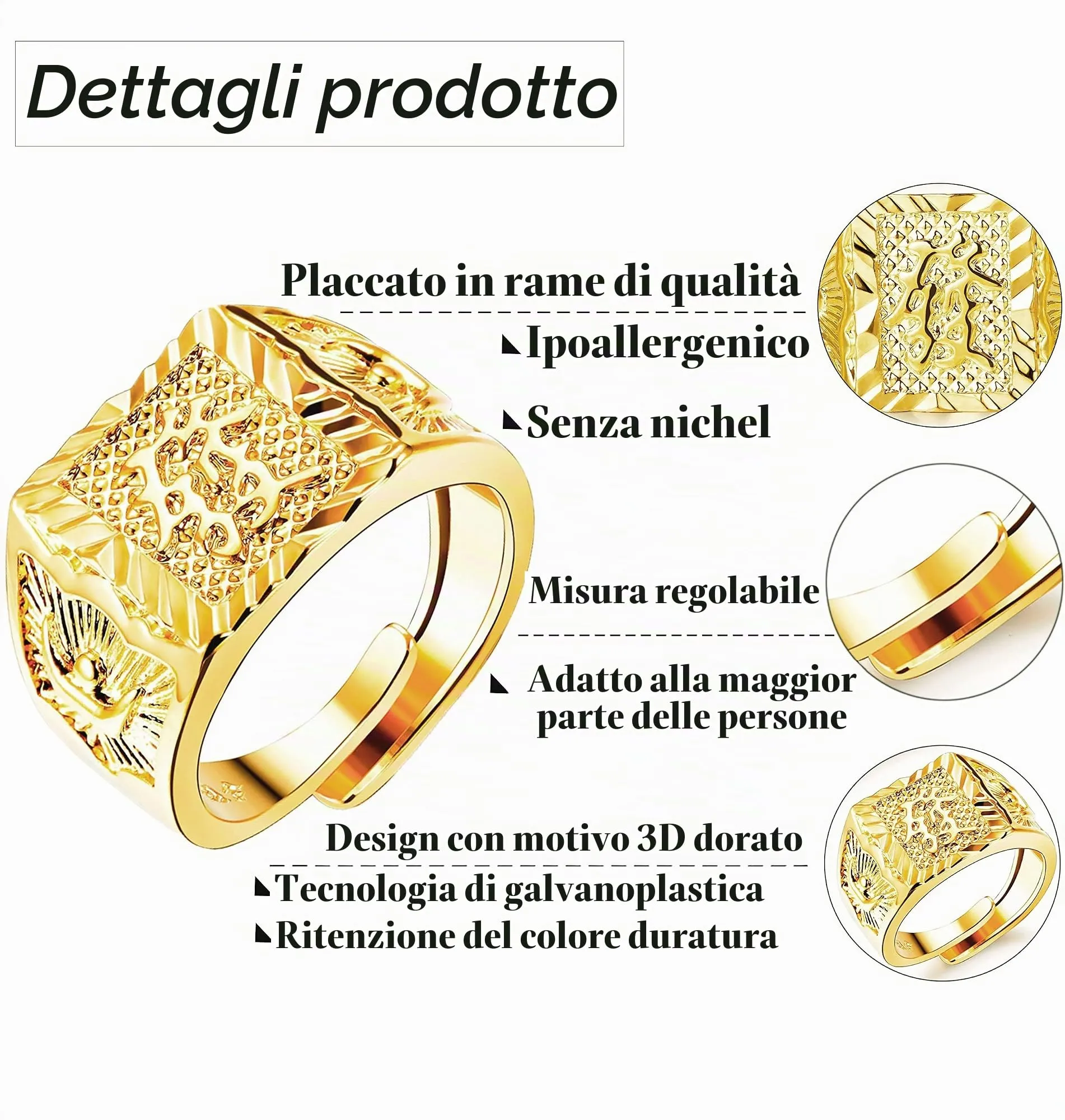 MILACOLATO 4Pcs Anello Uomo Placcato Oro 18 Carati - immagine 3