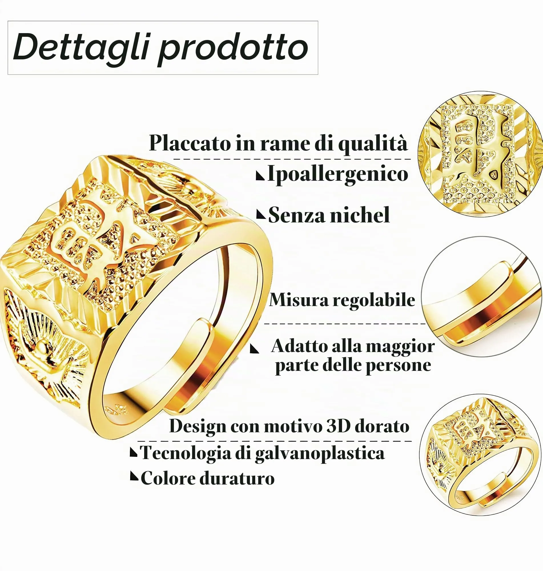 MILACOLATO 4Pcs Anello Uomo Placcato Oro 18 Carati - immagine 4