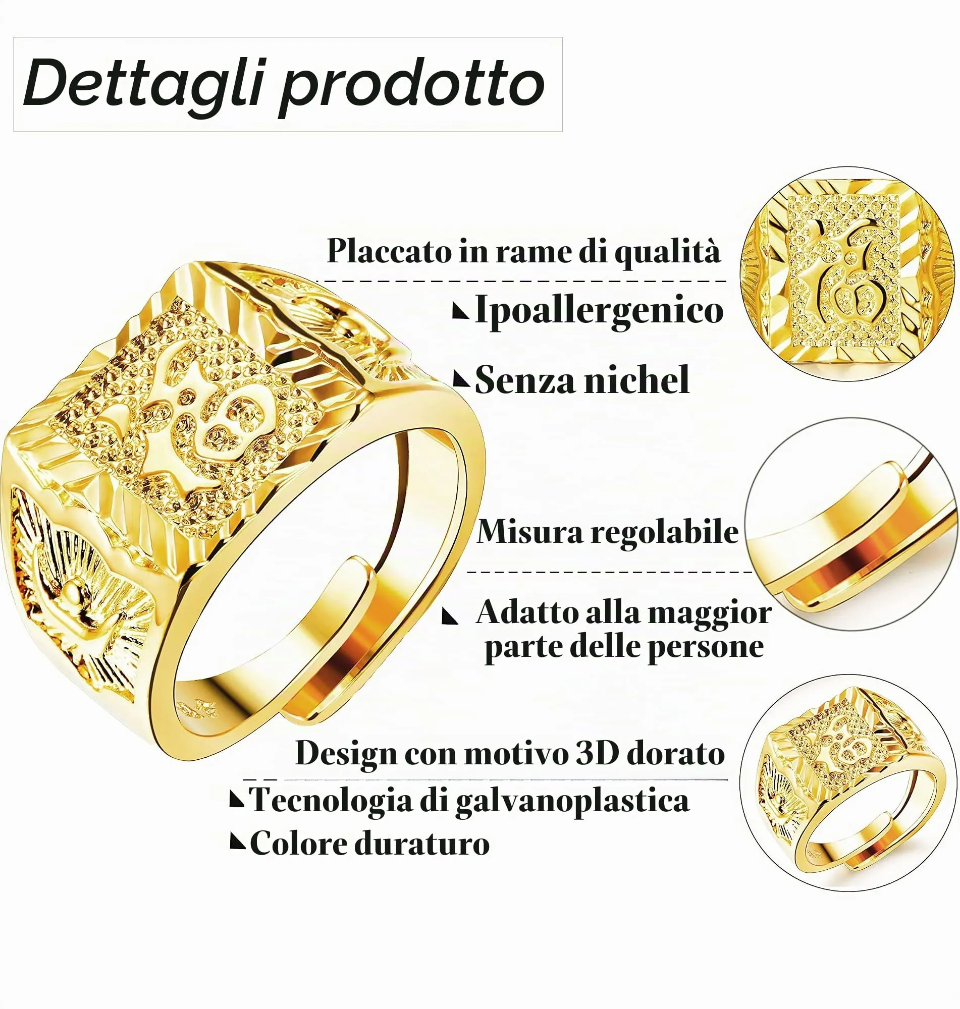 MILACOLATO 4Pcs Anello Uomo Placcato Oro 18 Carati - immagine 5