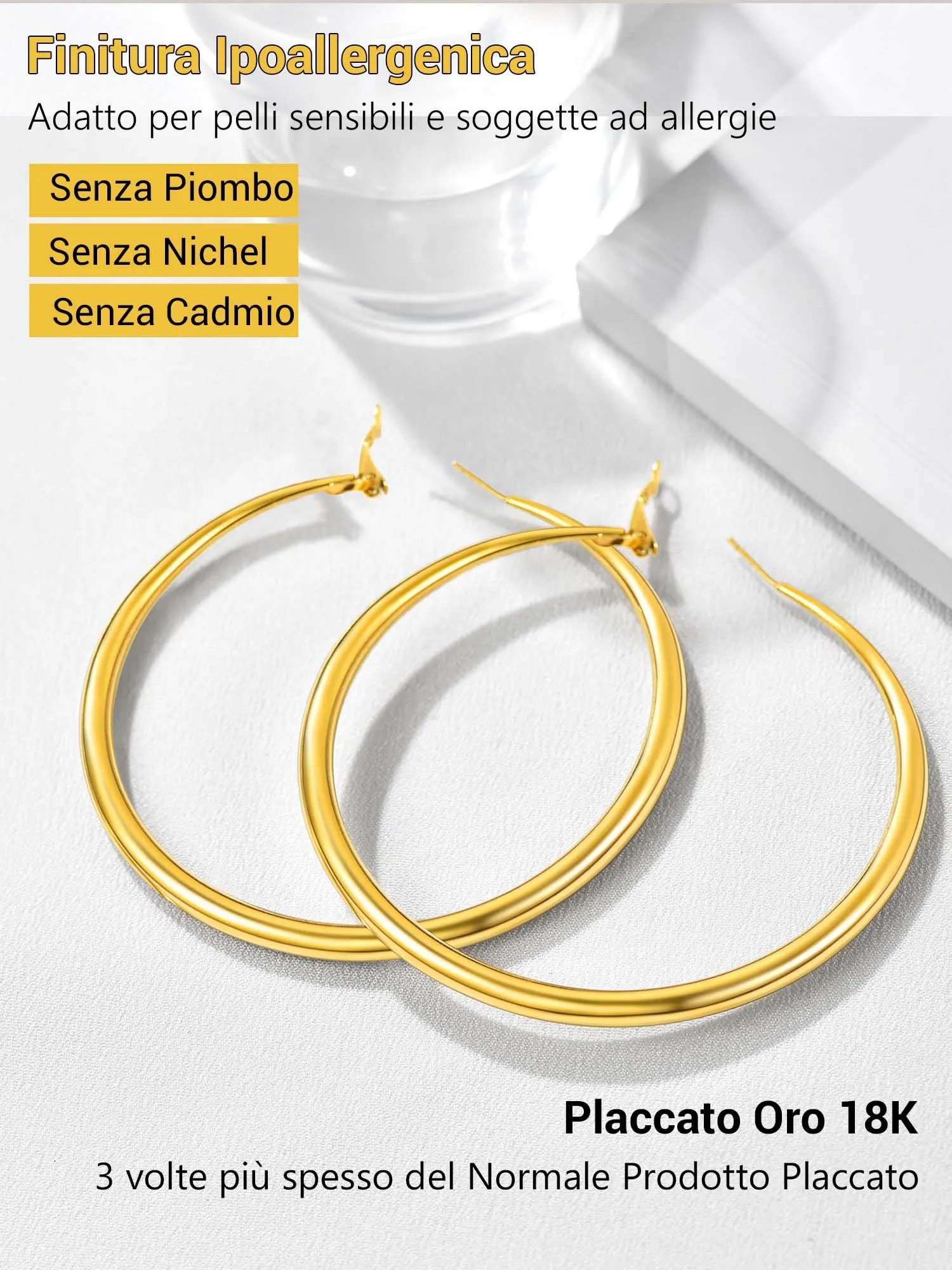 PROSTEEL Orecchini A Cerchio Grandi Donna Oro in Acciaio Inossidabile 80mm - immagine 7