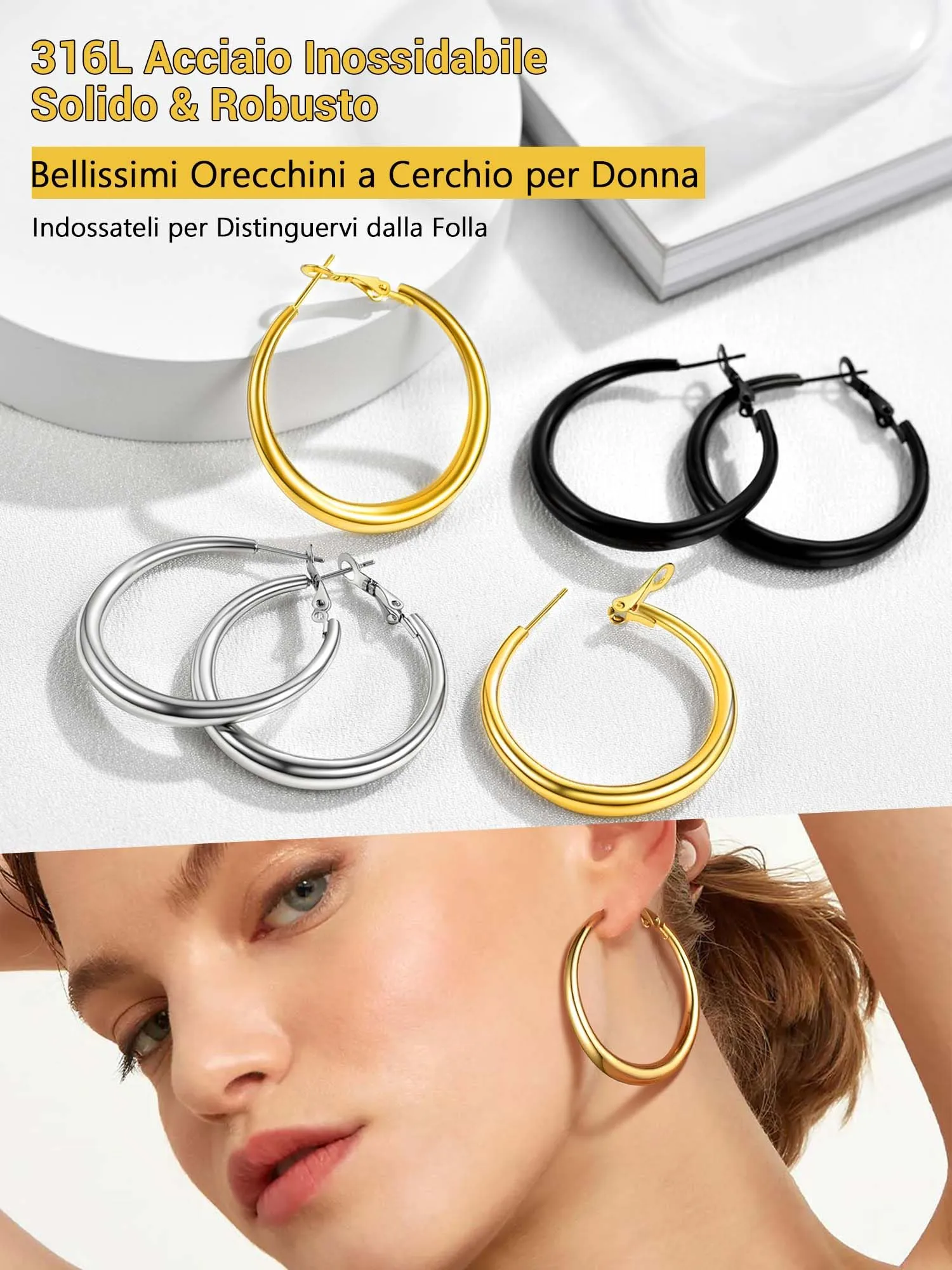 PROSTEEL Orecchini Donna Cerchio Orecchini Cerchio Acciao Inossidabile Orecchini Acciaio Chirurgico 40mm - immagine 7