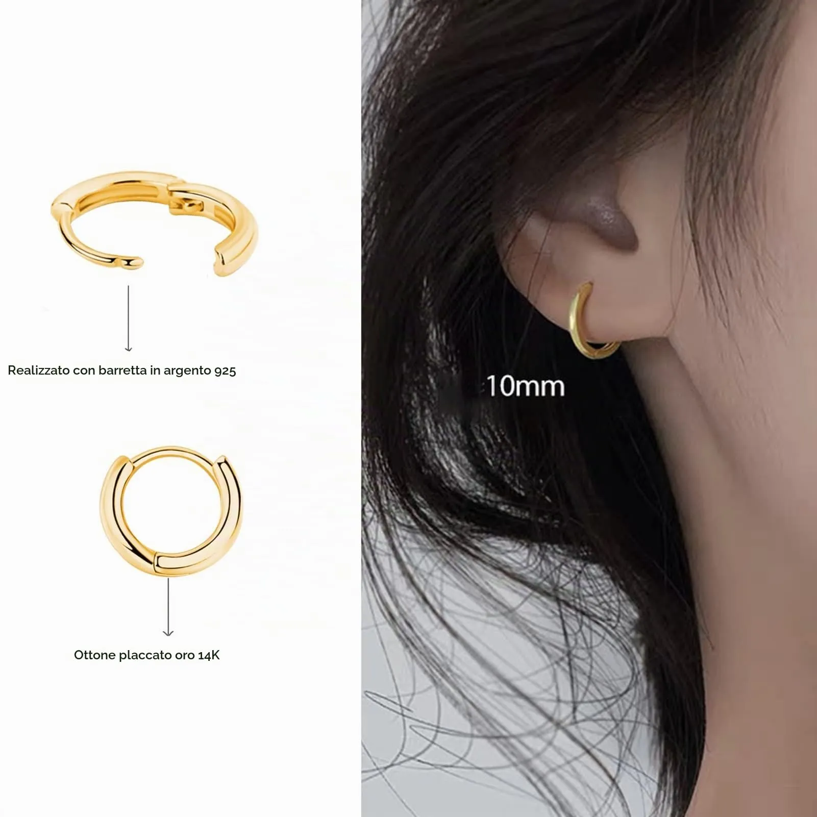 3 Paia Orecchini Cerchio Argento 925 per Donna,Orecchini Cerchio Piccoli Set Orecchini Cerchio Oro Orecchini Donna Oro Orecchini Uomo Oro per Le Donne Ragazze LabbroTrago Cartilagine 6mm 8mm 10mm - immagine 2