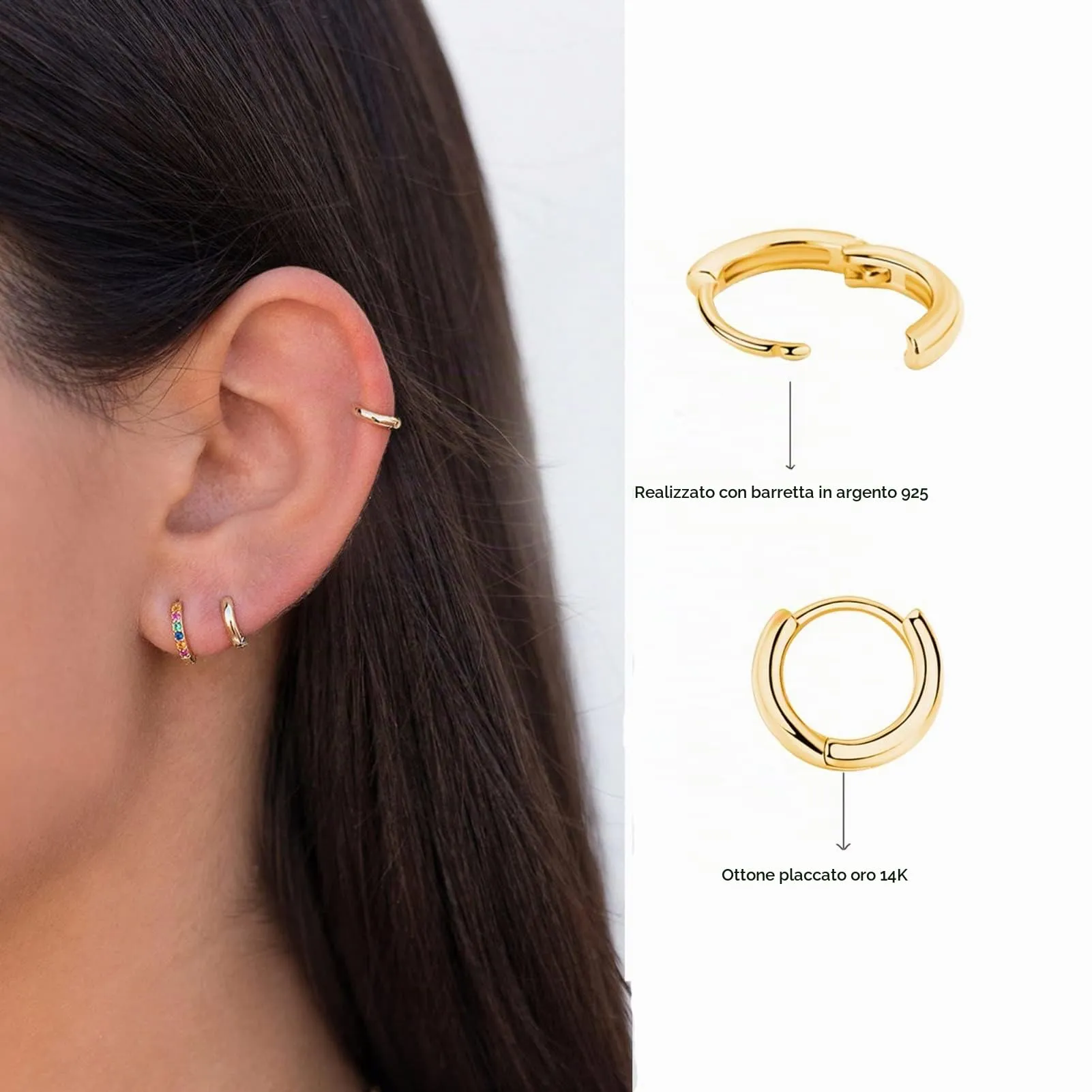 Paia Orecchini Cerchio Argento 925 per Donna, Orecchini Piccoli Set Orecchini Donna Oro, Uomo per Le Donne Ragazze LabbroTrago Cartilagine 6mm - immagine 2