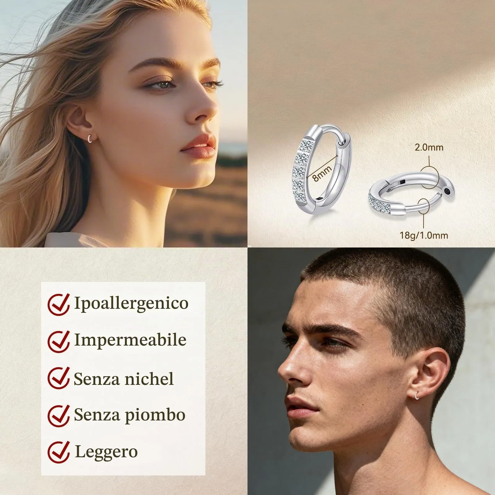 Limerencia Orecchini a Cerchio in Titanio, 8-14 mm Medico Orecchini a Cerchio Piccoli Ipoallergenico Leggeri per Donna Uomo Teen - immagine 3