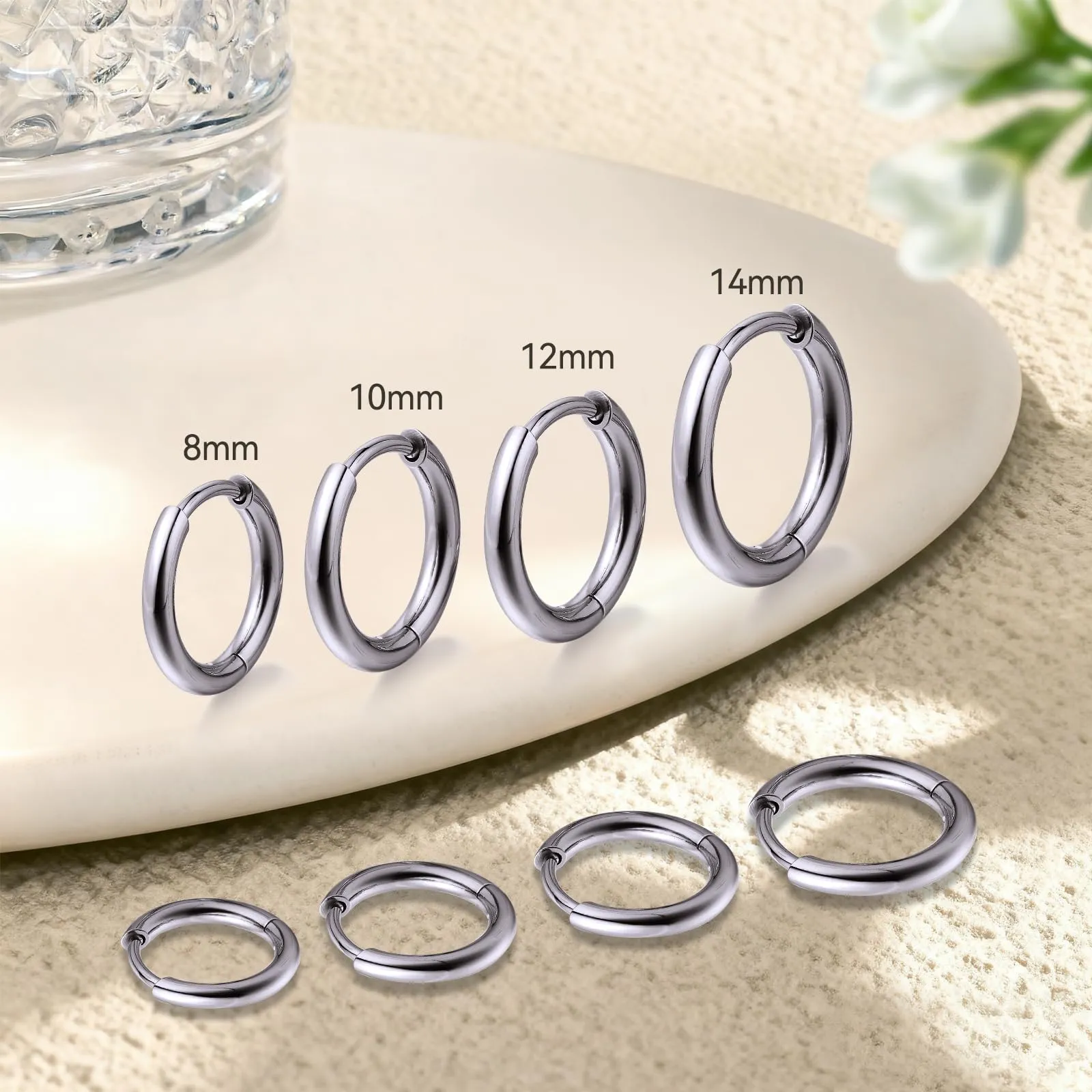 Limerencia Orecchini a Cerchio in Titanio, 8-14 mm Medico Orecchini a Cerchio Piccoli Ipoallergenico Leggeri per Donna Uomo Teen - immagine 5