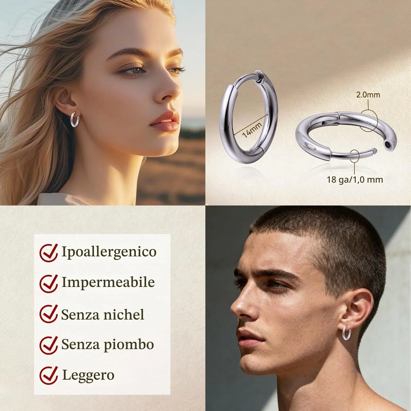 Limerencia Orecchini a Cerchio in Titanio, 8-14 mm Medico Orecchini a Cerchio Piccoli Ipoallergenico Leggeri per Donna Uomo Teen - immagine 3